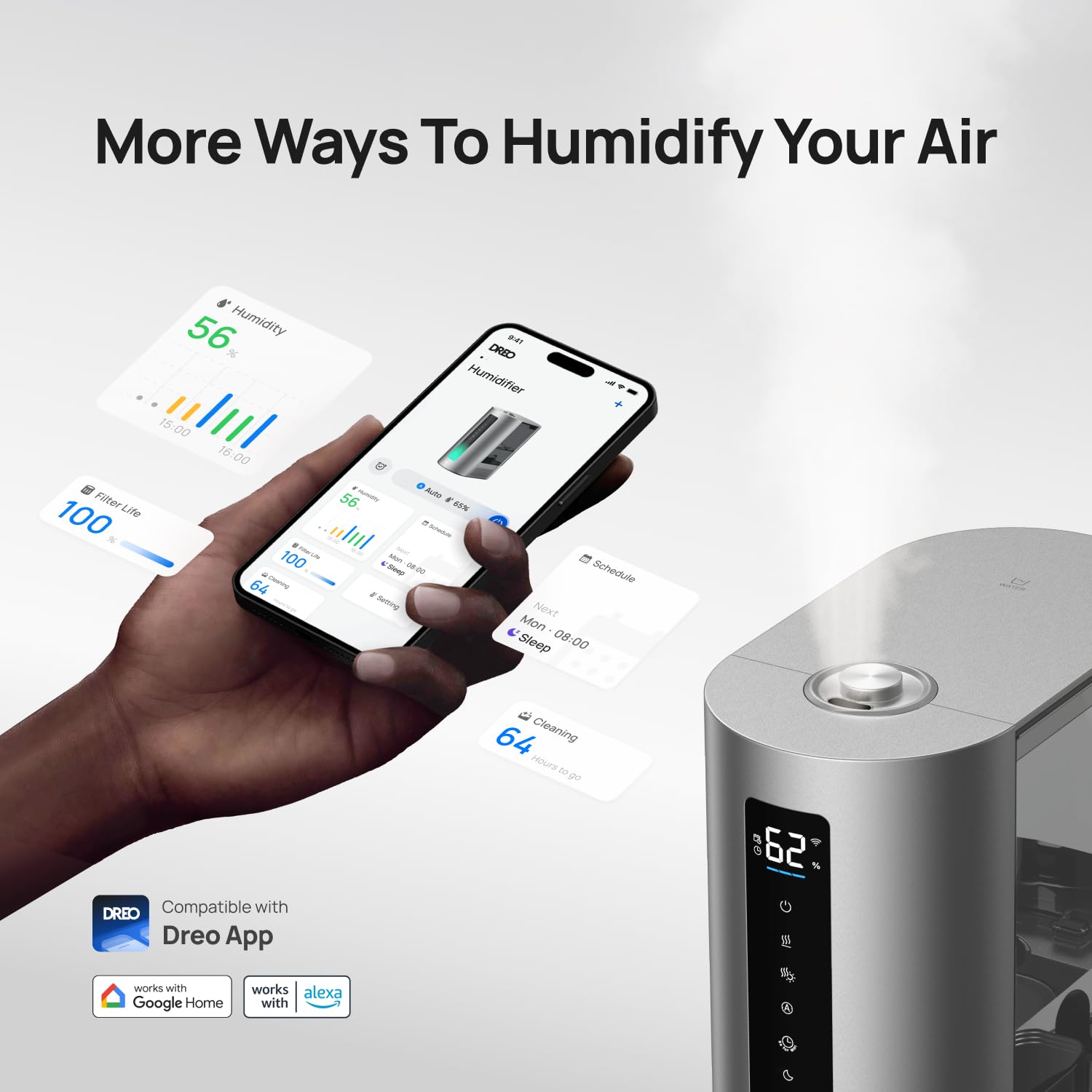 Dreo Smart Humidifier for Bedroom - 6L Warm & Cool Mist | 500mL/hr Output | App Control 5