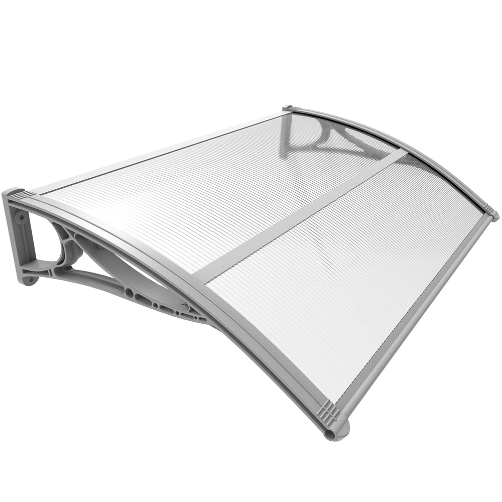 VOUNOT Front Door Canopy Awning - Polycarbonate & Aluminum | 120 x 80 cm Grey Shelter 1