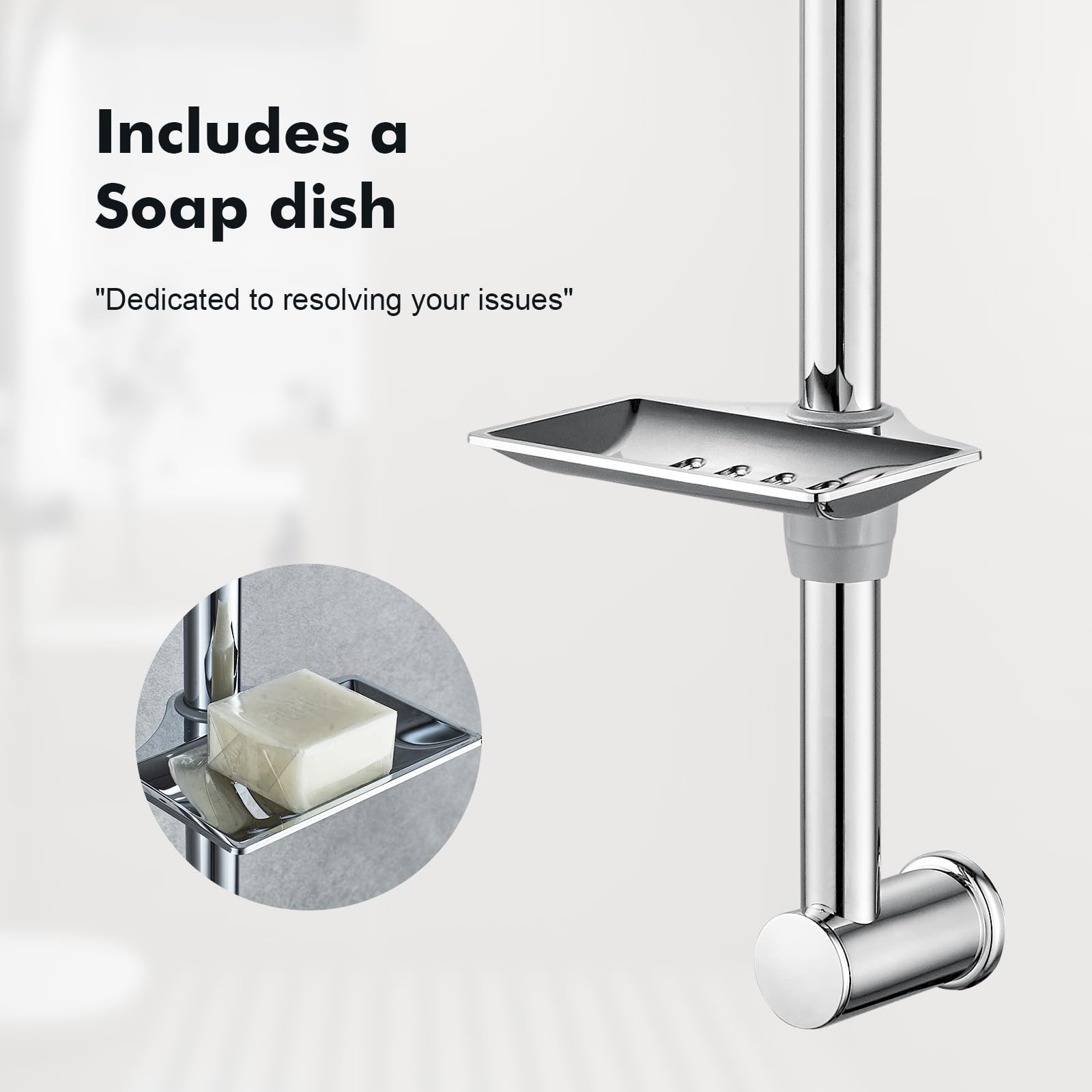 Ibergrif M20802 Shower Riser Rail - Wall Mounted Slide Bar with Adjustable Holder & Soap Dish | Chrome Finish 6