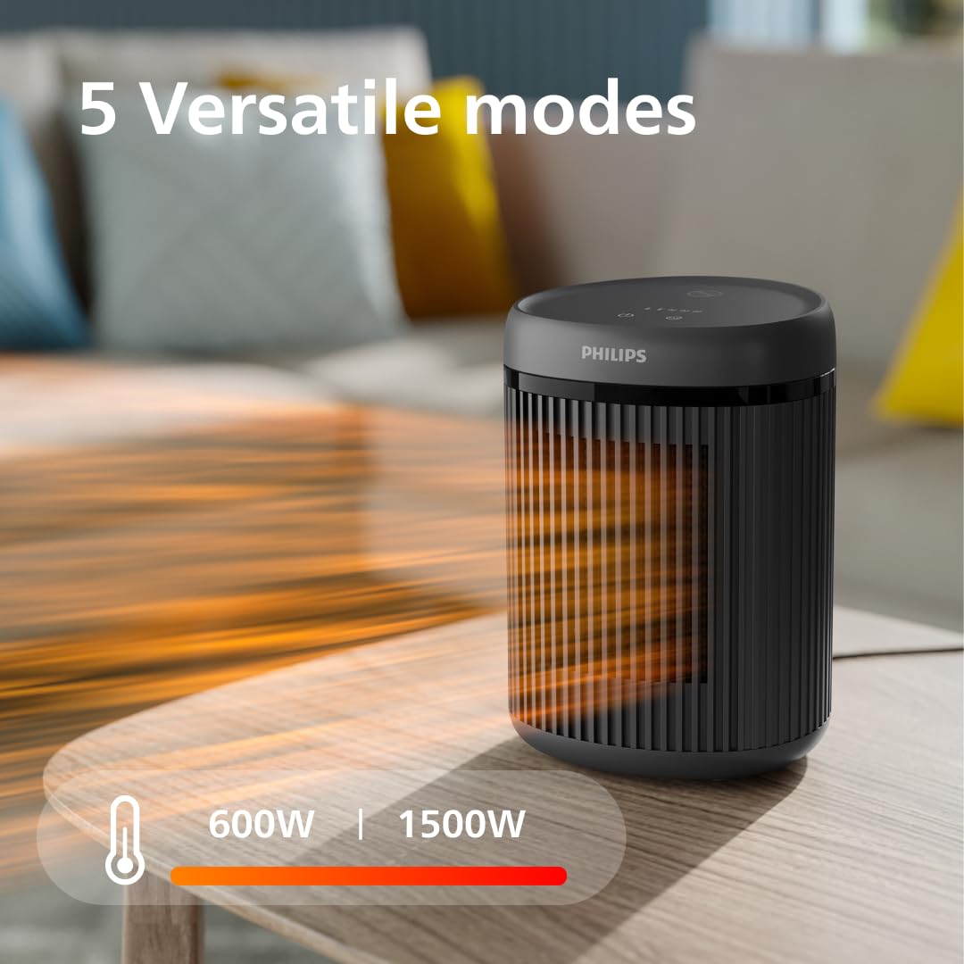 Philips 2000 Series Compact Ceramic Fan Heater – Rapid 2-Second Heat | 1500W Max Power | Ultra-Quiet 24dB(A) 6