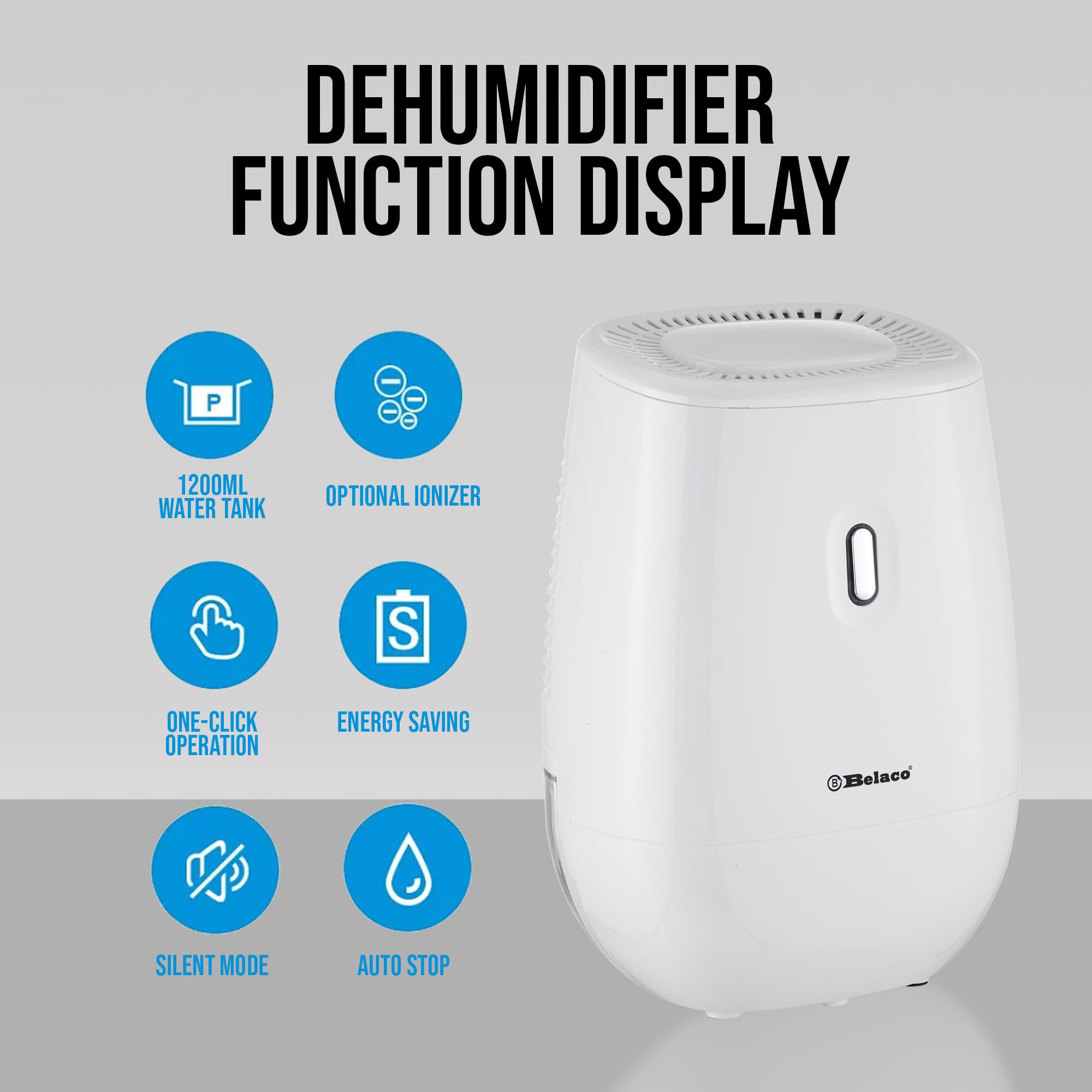 Belaco BDD01L Dehumidifier - 1200ML Tank | Ultra Quiet (<30dB) | Automatic Shutoff 5