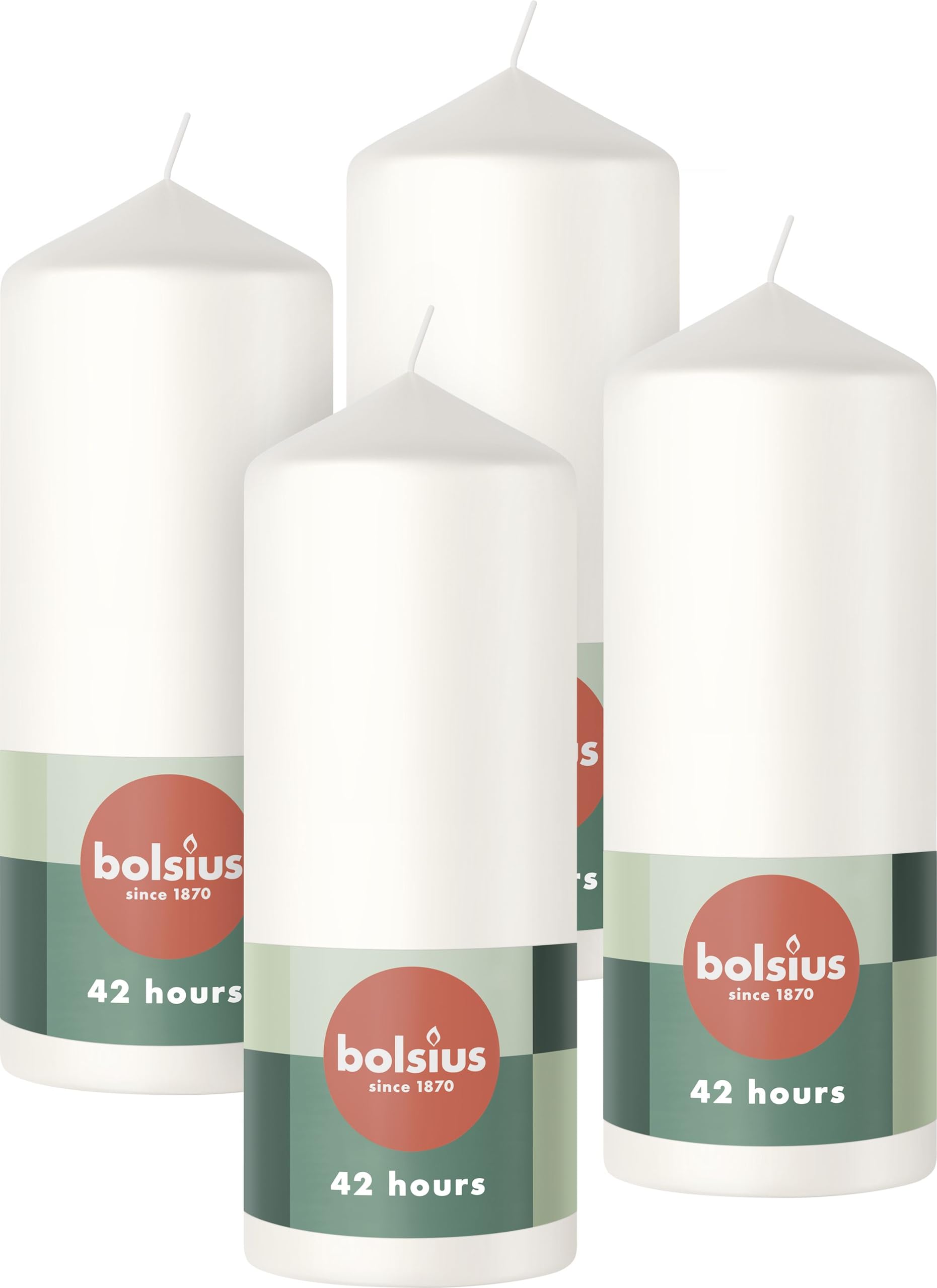 BOLSIUS Smooth Pillar Candles - White, 4-Pack | 15 x 6 cm | 42 Hours Burn Time | Unscented 1