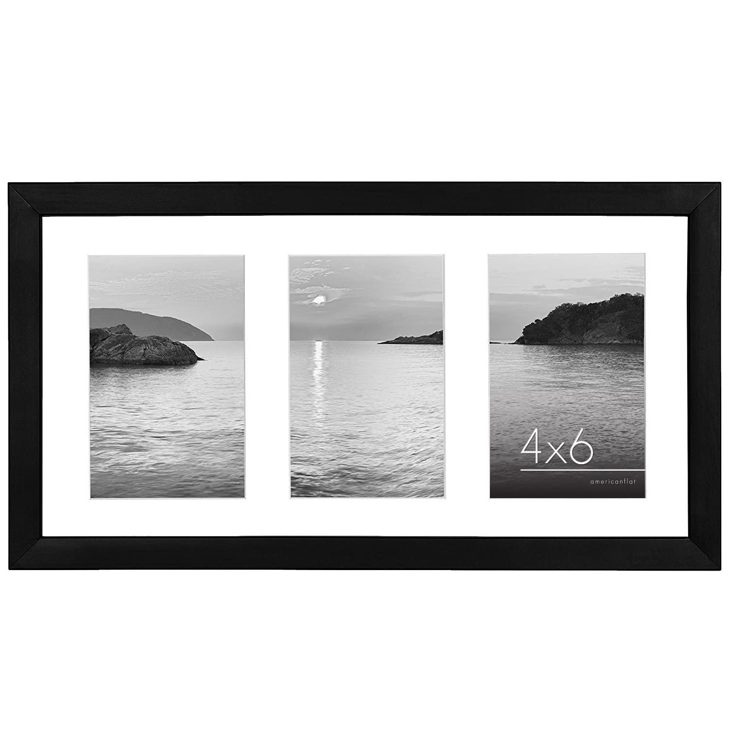 Americanflat Black 8x16 Collage Photo Frame for One 8x16 or Three 4x6 Photos | Shatter-Resistant Glass
