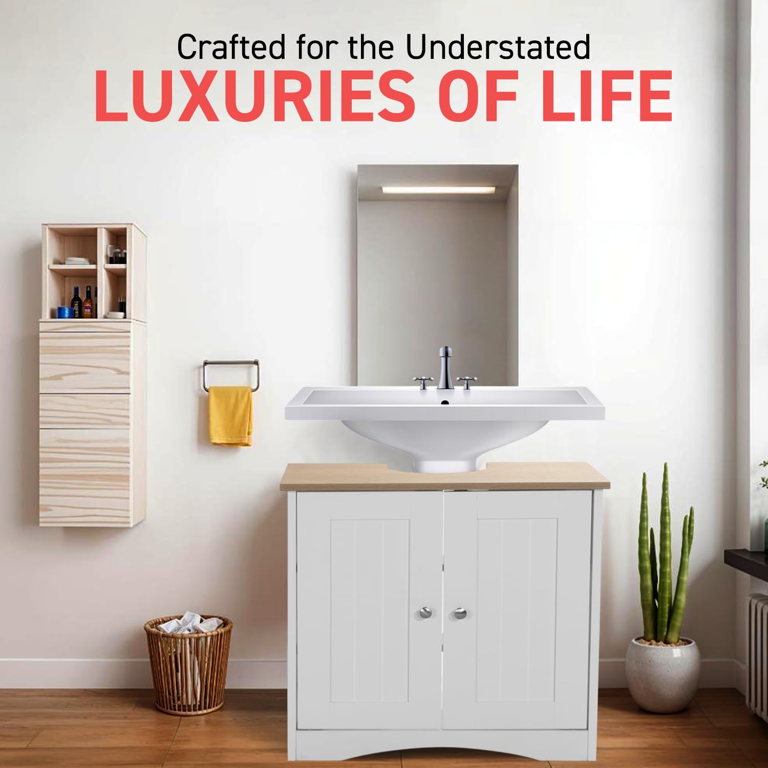 TAD TIMBER ART DESIGN UK Bathroom Sink Cabinet - White & Oak | H 60cm x W 60cm 5