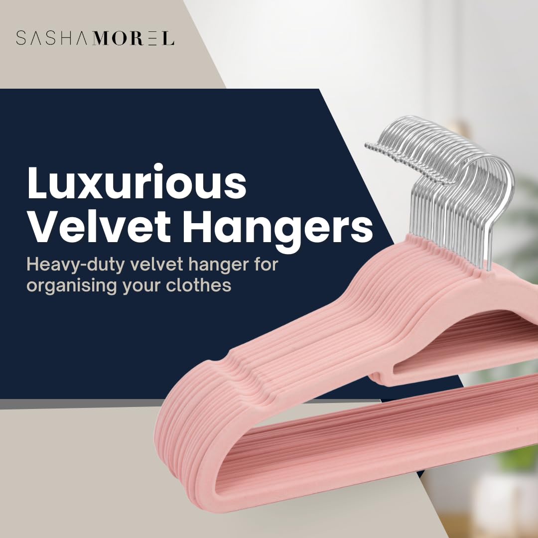 Sasha Morel Velvet Coat Hangers - 20 Pack Non-Slip Space Saving with Swivel Hooks | Pink 4