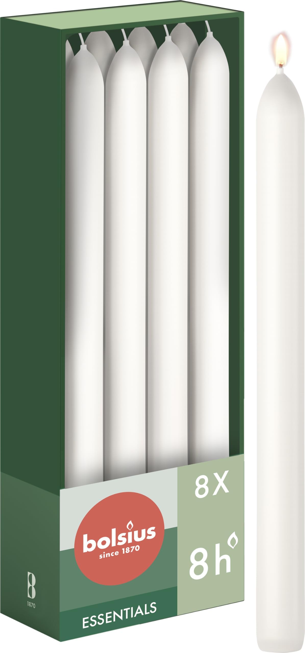 BOLSIUS Tapered Dinner Candles - White | 23 cm Height | 8-Pack | 8 Hour Burn Time 1