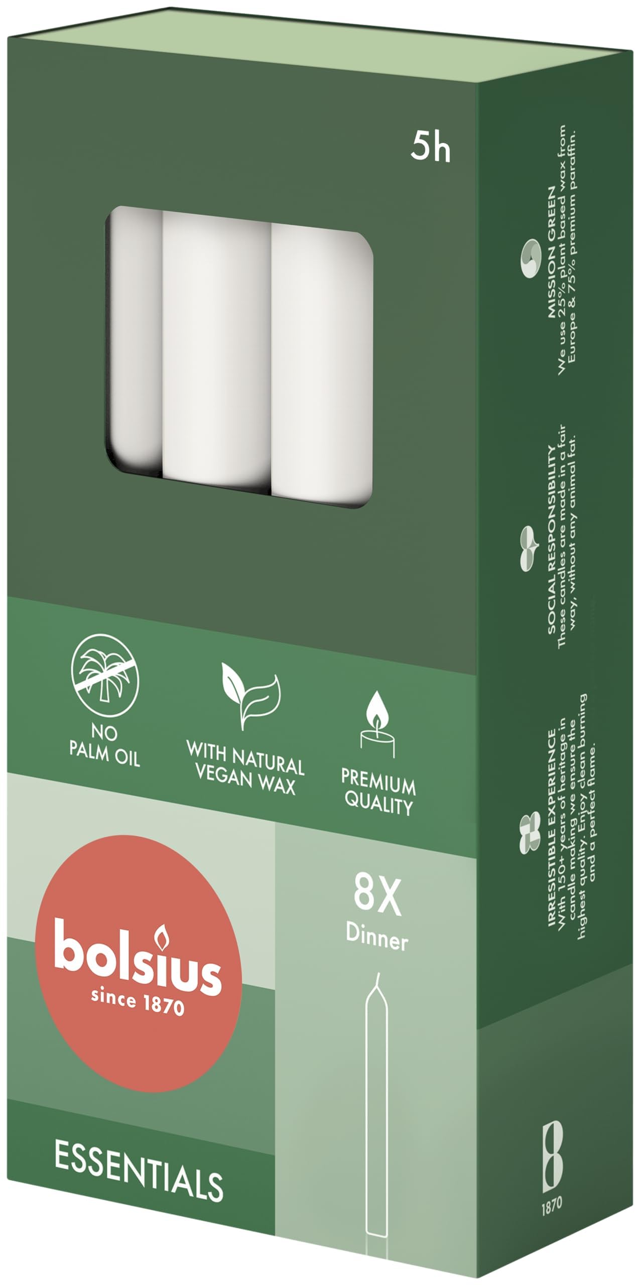 BOLSIUS Tapered Dinner Candles - White, 8-Pack | 17 cm Height | 5 Hour Burn Time 6