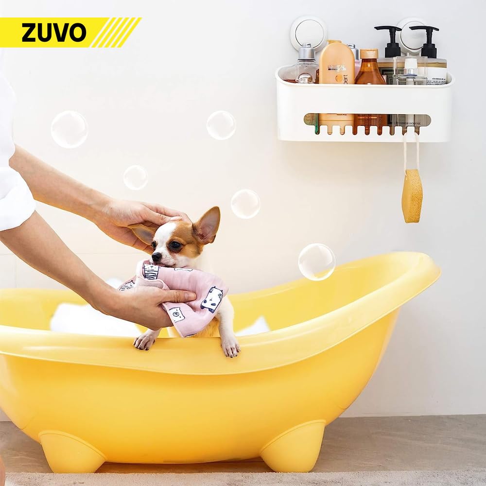 Zuvo No Drill Shower Caddy Basket with Suction Cups | Rustproof Plastic Organizer | White 5