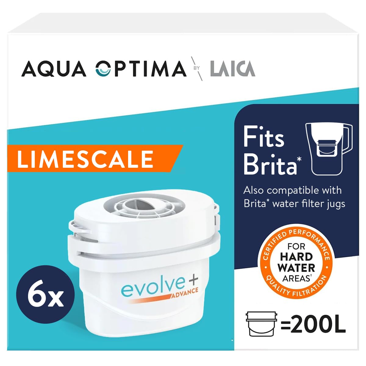 Aqua Optima Evolve+ Hard Water Limescale Filter Cartridges - 6 Pack | 150L Capacity