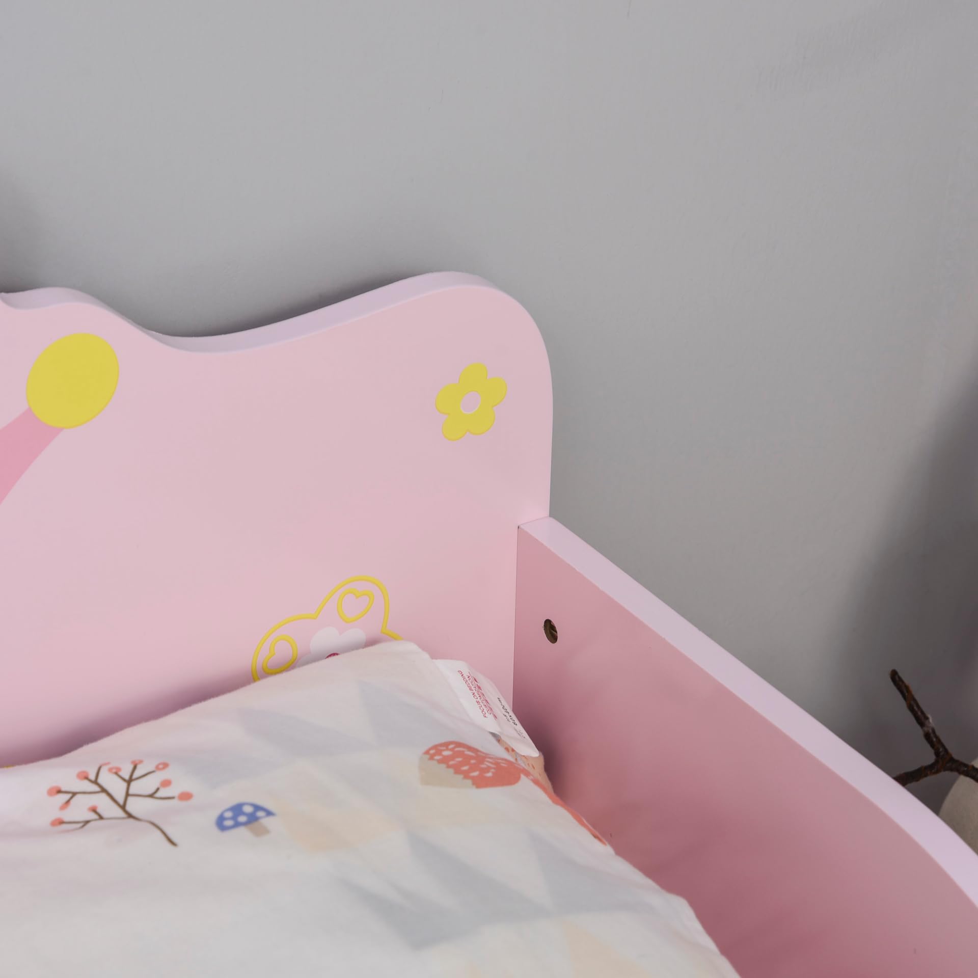 HOMCOM Princess Crown Toddler Bed for Girls | Low Height, Safety Rails | Supports 50kg 9