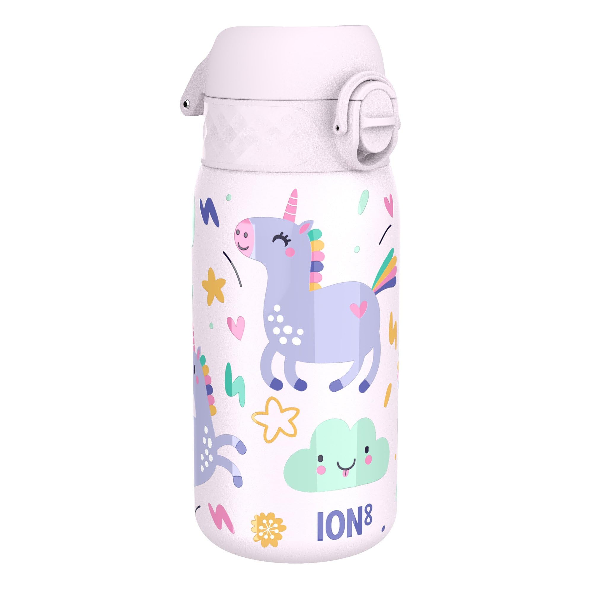 Ion8 Insulated Steel Water Bottle - 320 ml/11 oz, Leak Proof, Pink Unicorns | Dishwasher Safe