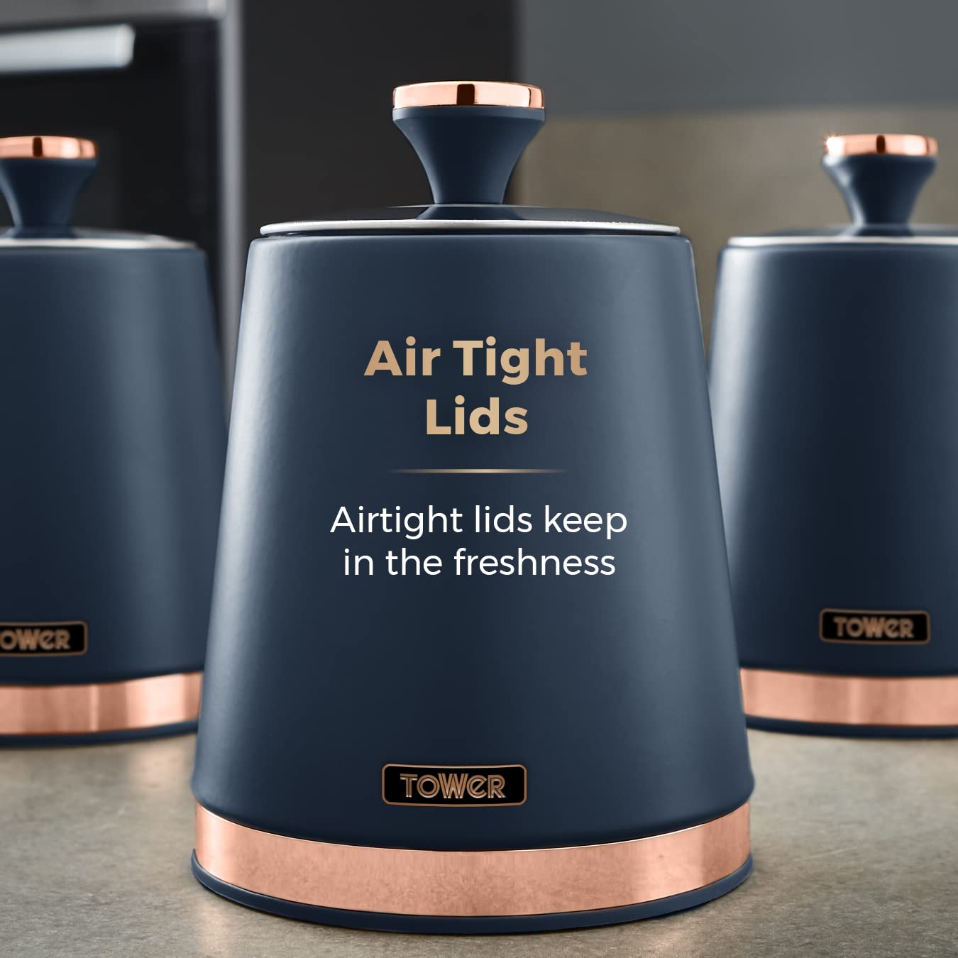 Tower Cavaletto Set of 3 Storage Canisters for Tea/Coffee/Sugar | 1.3L Capacity | Midnight Blue & Rose Gold 4