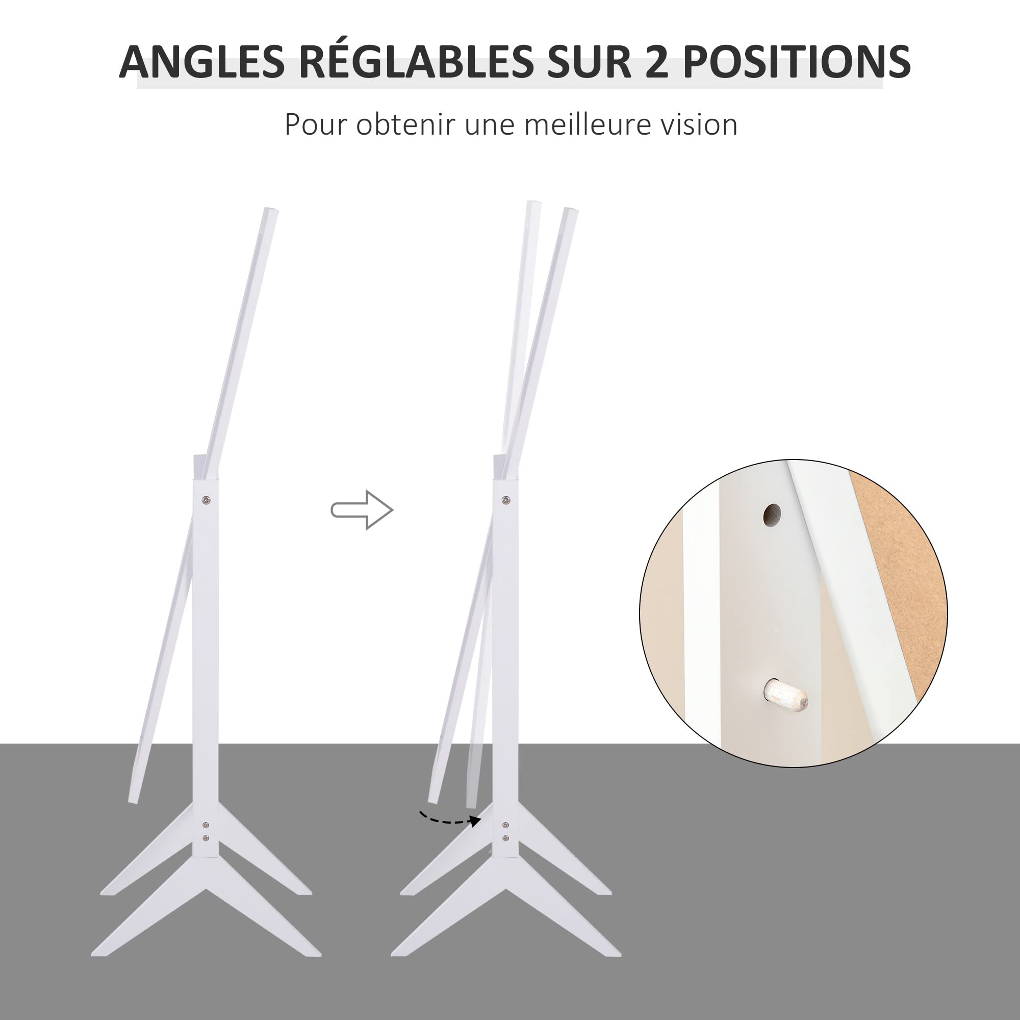 HOMCOM Freestanding Full Length Floor Mirror - Adjustable Angle, White MDF Frame | 148H x 47W cm 3