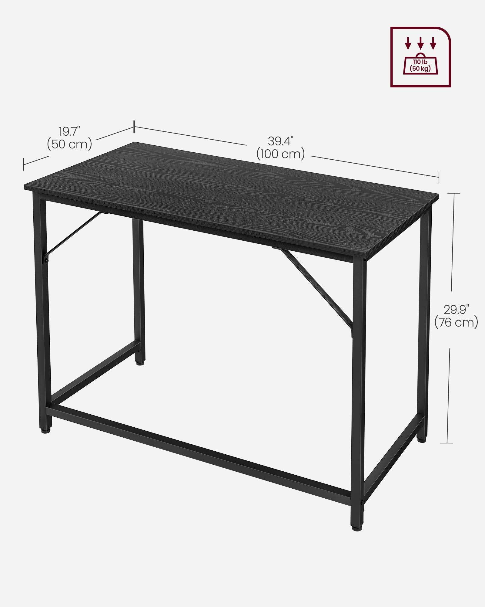 VASAGLE Computer Desk - Compact 100 x 50 cm Workspace | Sturdy Steel Frame | Adjustable Feet 3