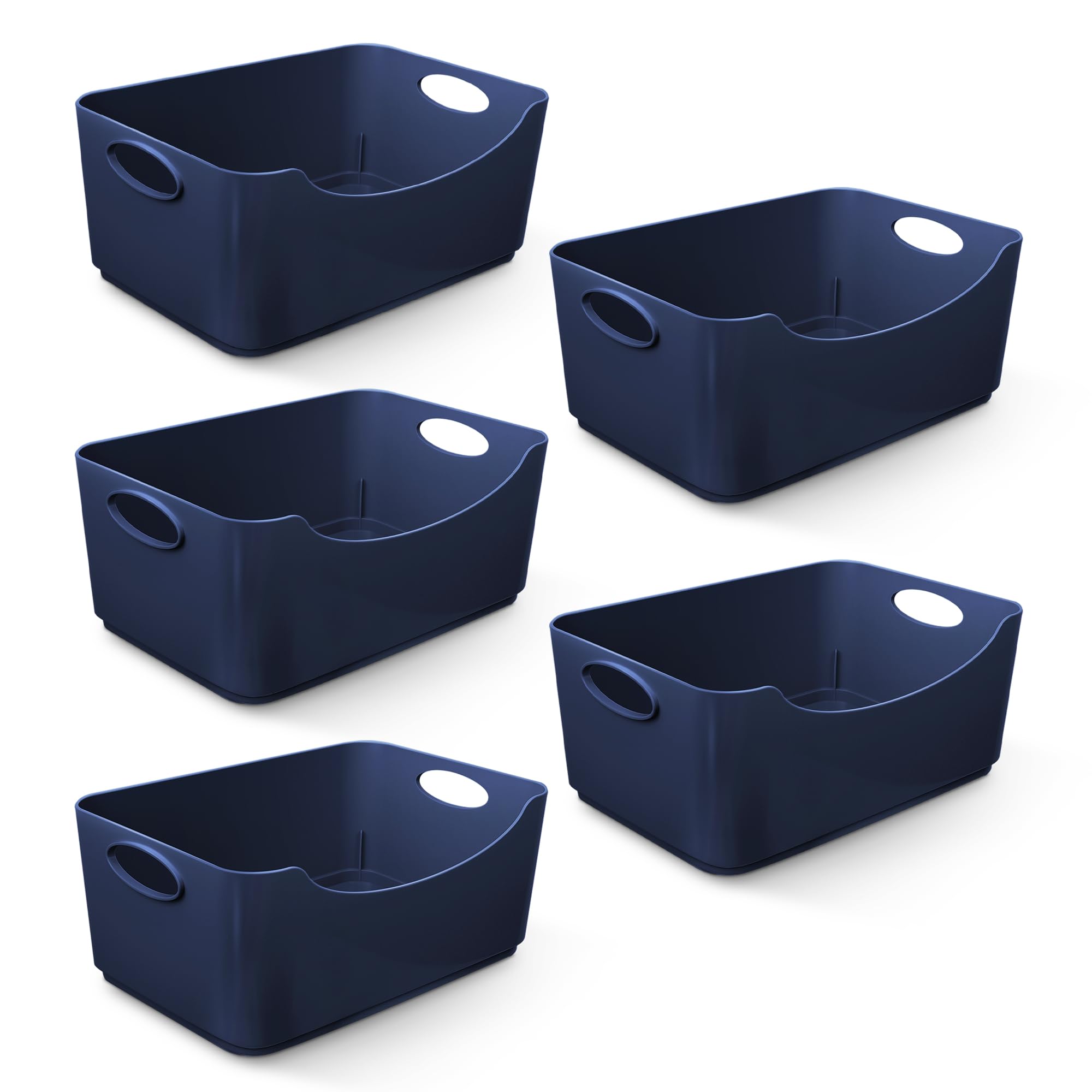 KEPLIN Plastic Studio Shelf Baskets with Handles - 5 Pack, Navy, 22.3 x 14.8 x 10 cm 1