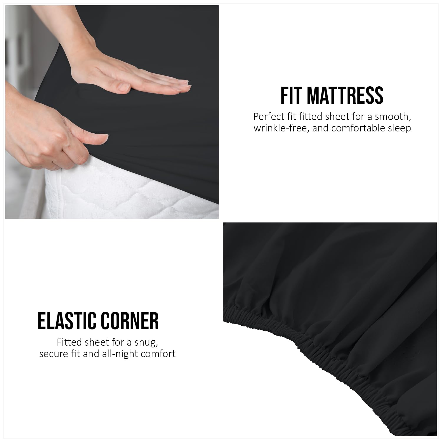 Super Dreamer Polyester Fitted Sheet - Single Bed (91x190cm) | Black | Deep Pocket 5