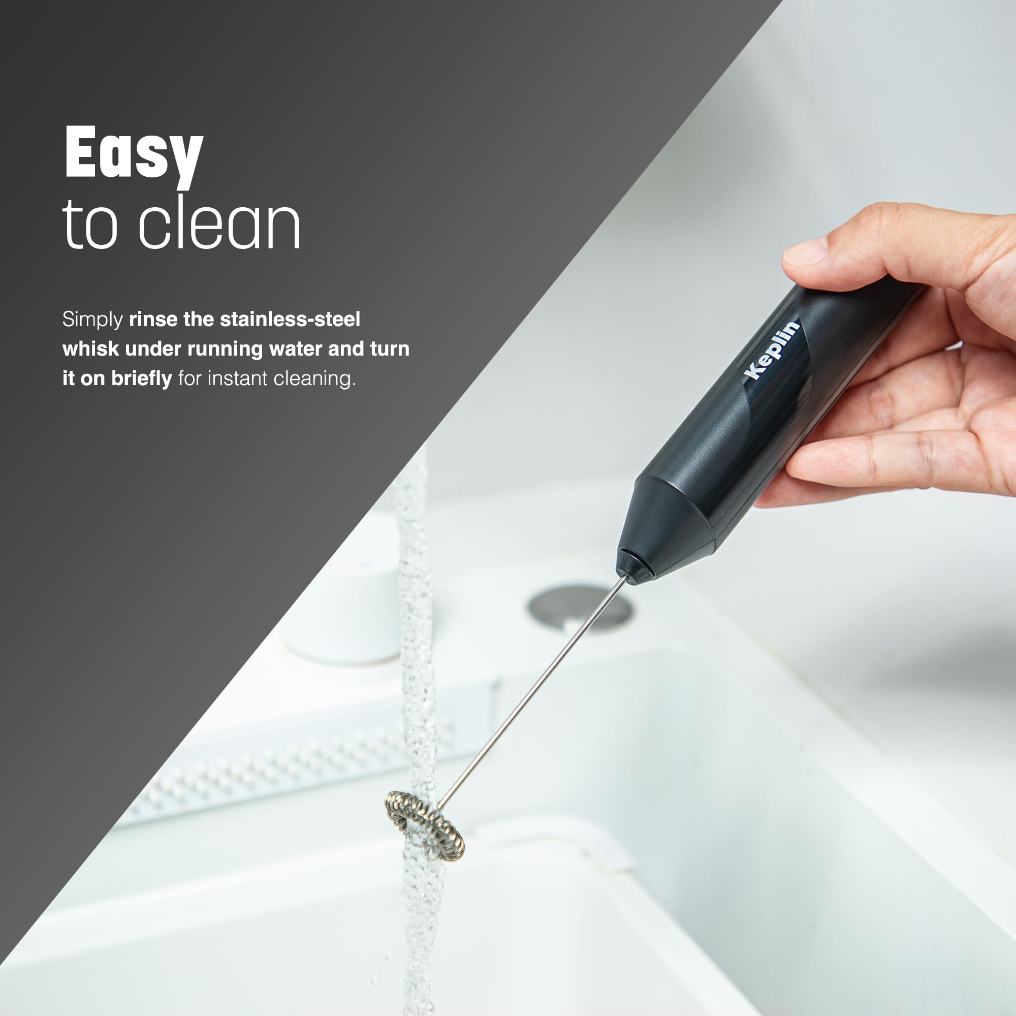 KEPLIN Handheld Milk Frother - Stainless Steel Electric Whisk | Portable | Black 5