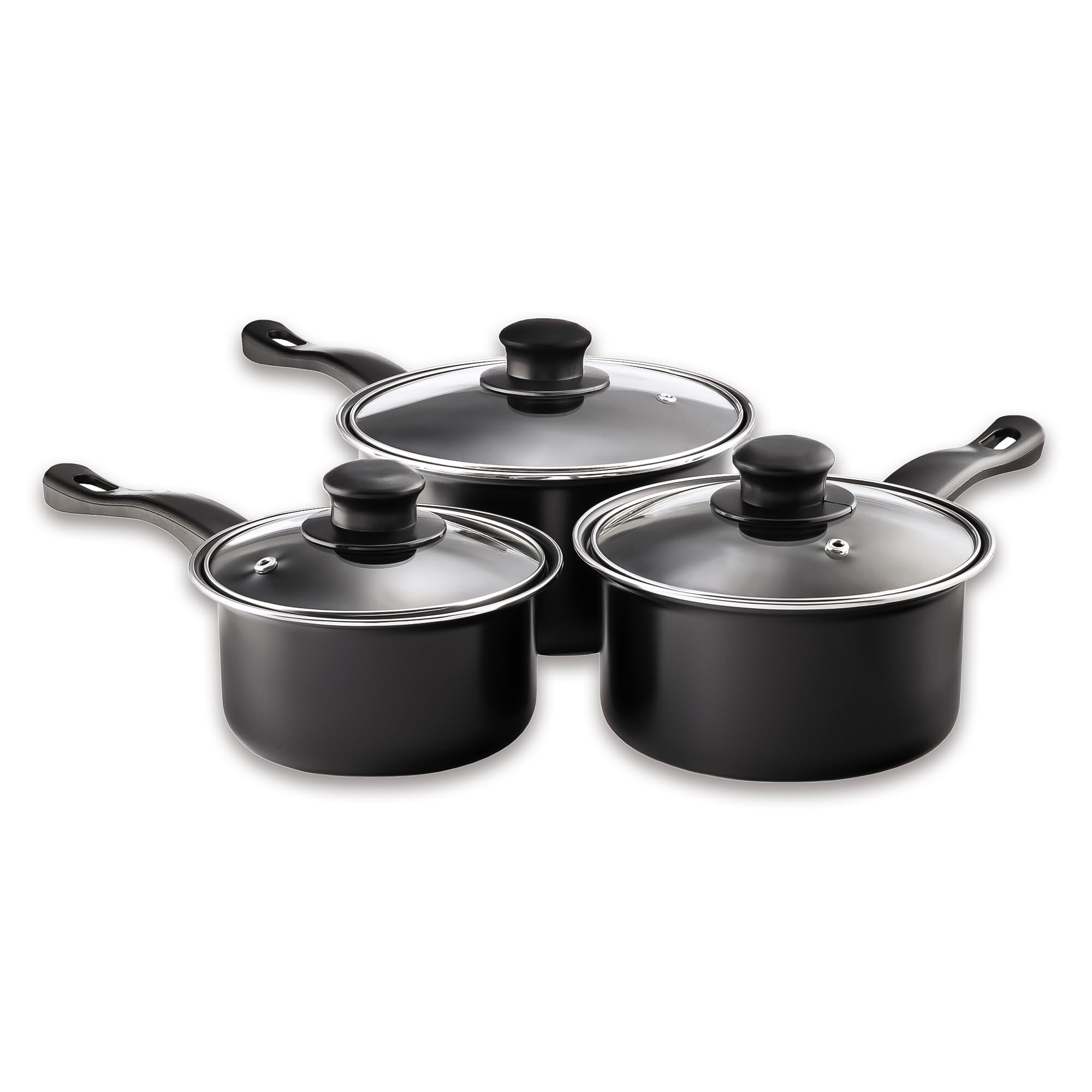 Pendeford Value Plus AP120 Saucepan Set - 3 Piece Carbon Steel Cookware with Glass Lids 1