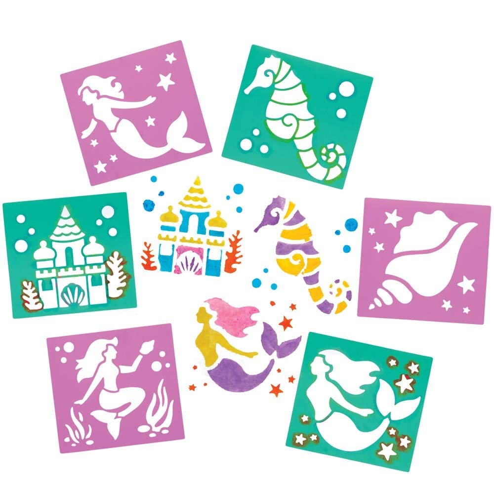 Baker Ross FE203 Mermaid Stencils - Pack of 8 Plastic Stencils for Kids Crafts | 15 x 14 cm 1