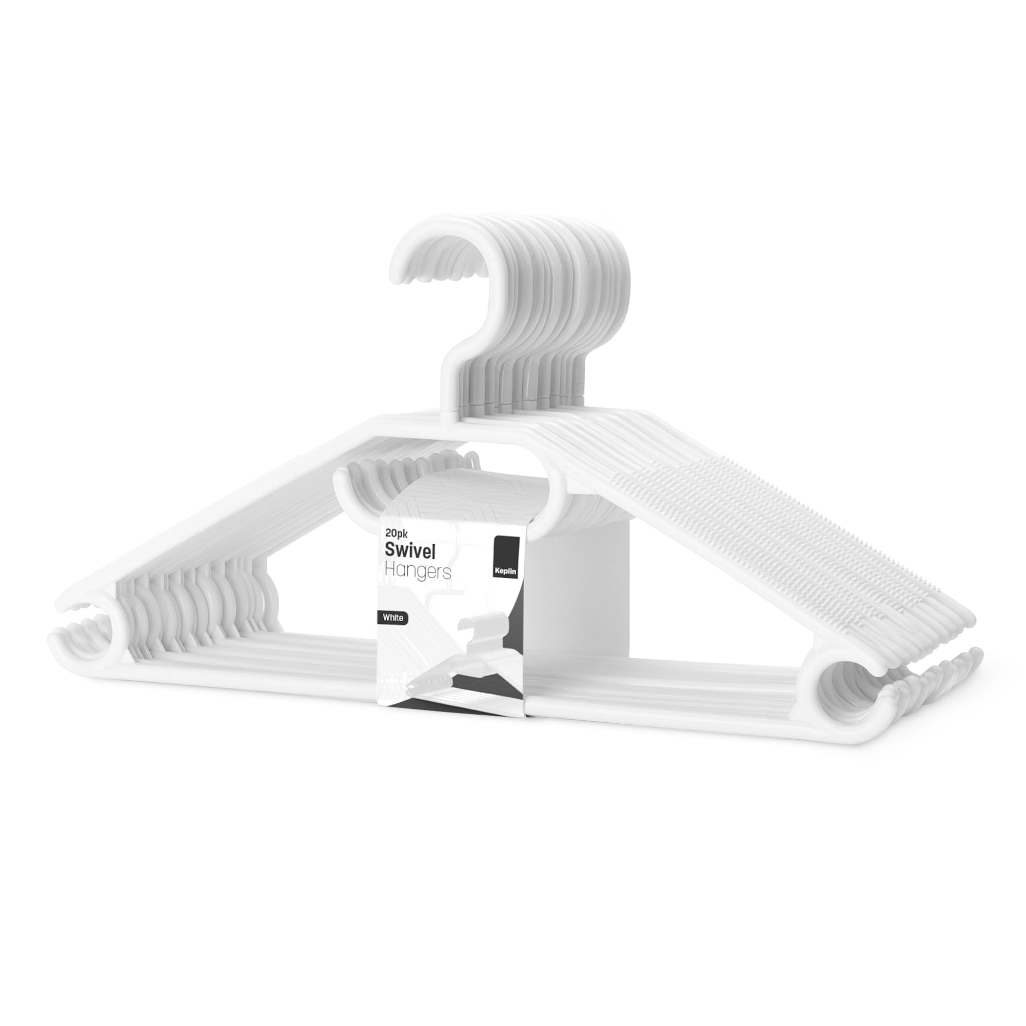 KEPLIN Space Saving Plastic Coat Hangers - 20 Pack | Heavy Duty Swivel Hook | Non Slip