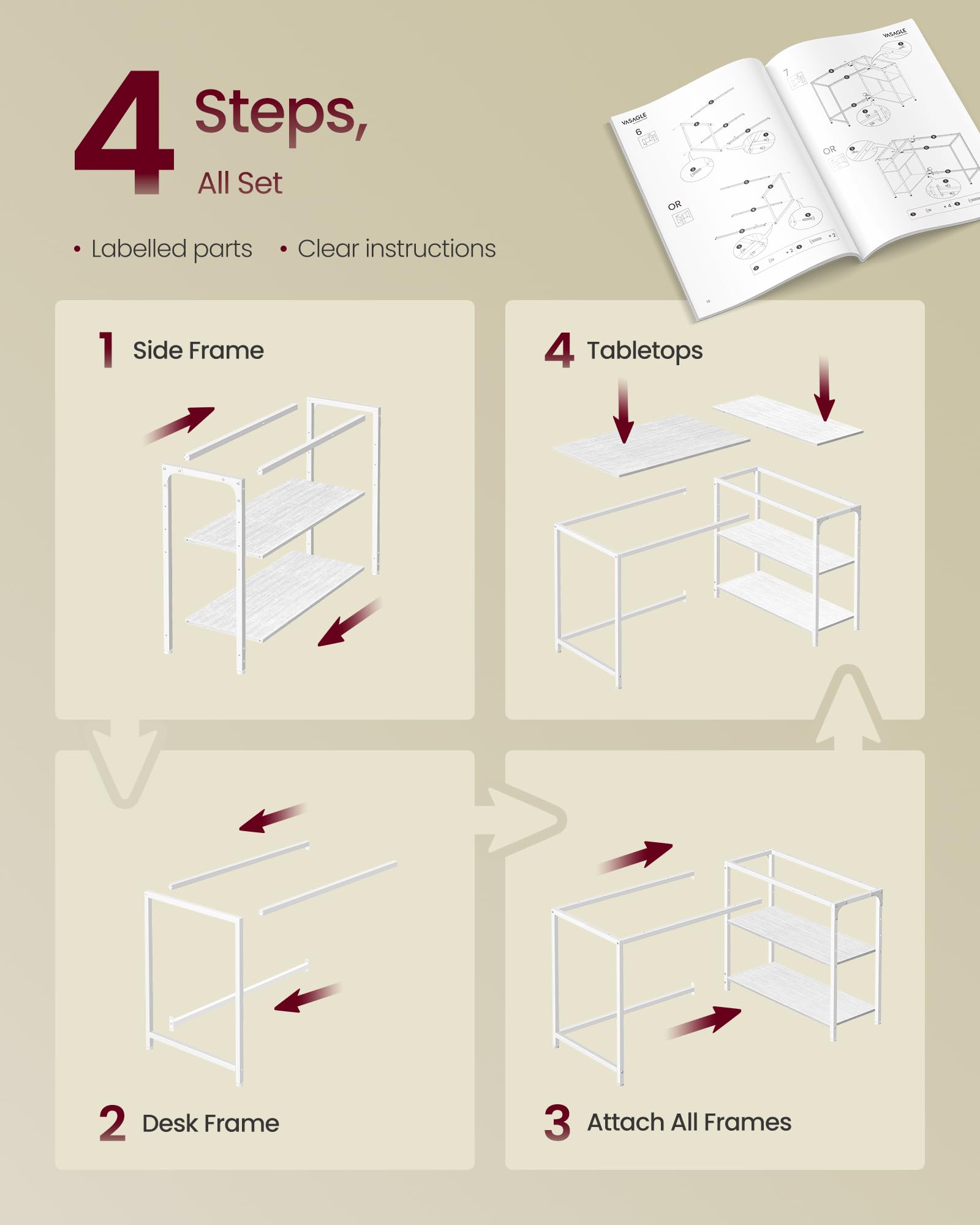 VASAGLE L-Shaped Corner Desk with Reversible Storage | Maple White | 120 x 80 cm 7