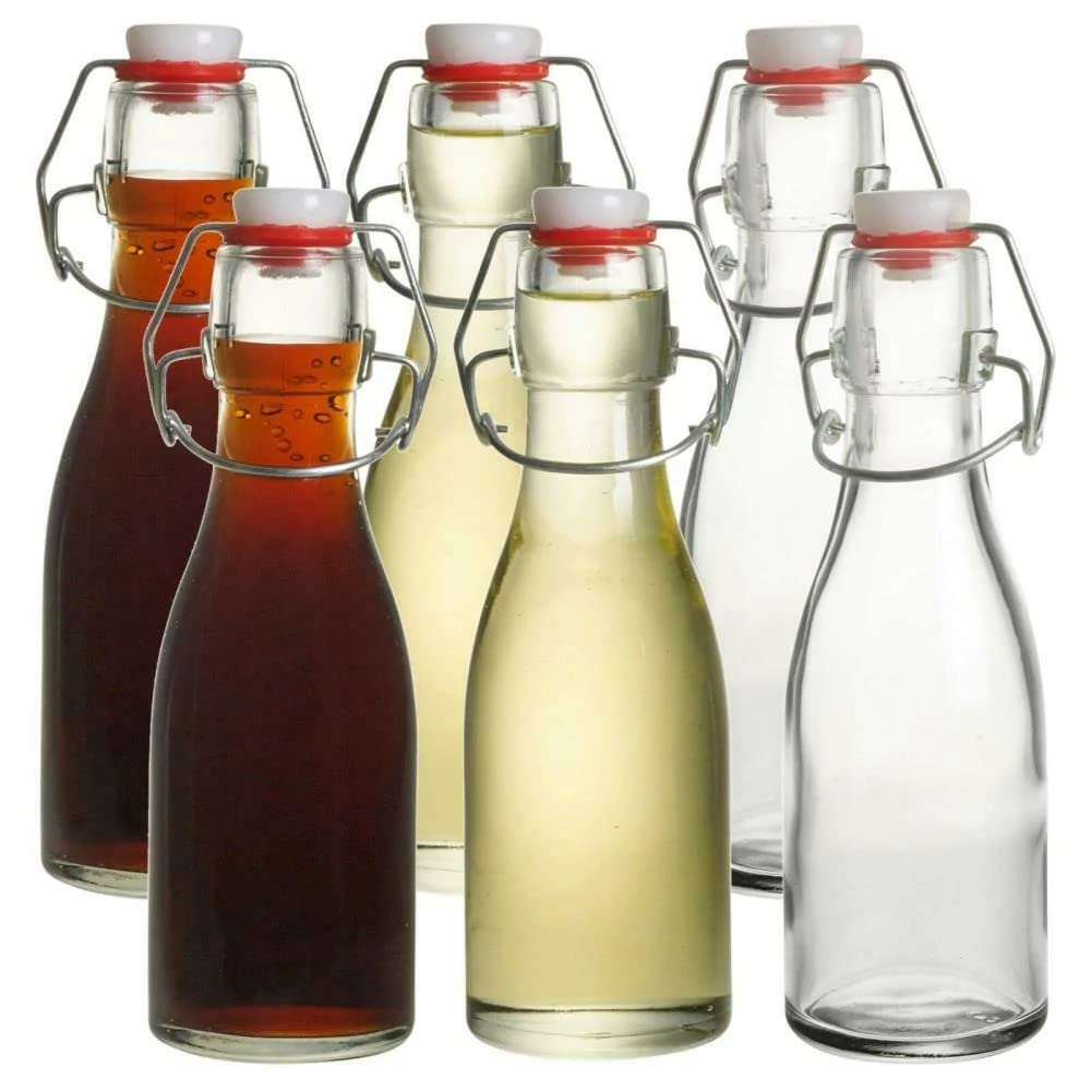 Cuisine Elegance Mini Clip Top Glass Bottles - 150ml Set of 6 | Airtight Seal | Narrow Neck Pouring 1