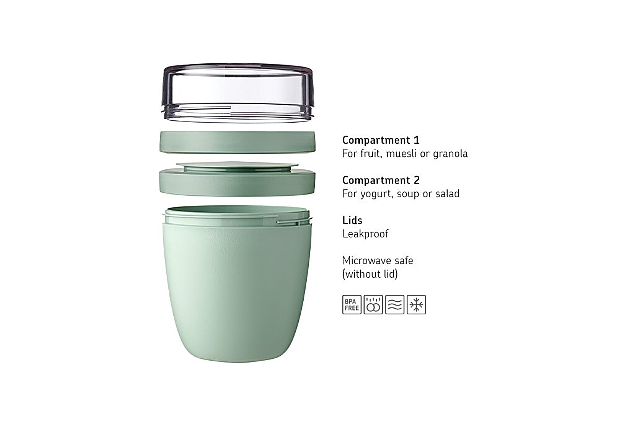 Mepal Lunchpot Ellipse Mini - 2-Compartment Yoghurt & Muesli Container | 420ml Total | Nordic Sage 3