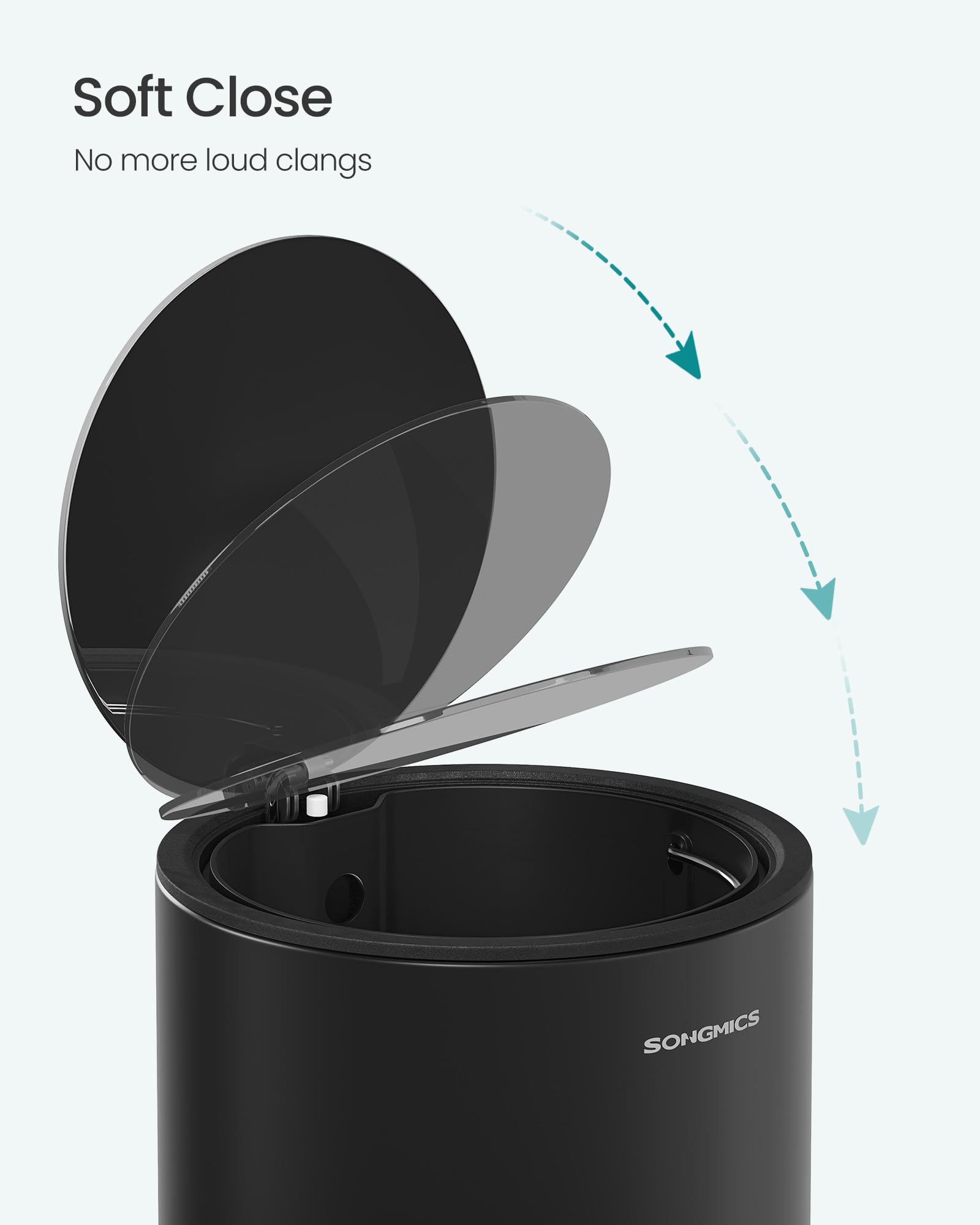 SONGMICS Bathroom Bin with Lid - 6 L Capacity | Soft-Close | Foot Pedal Operated | Ink Black Steel 3
