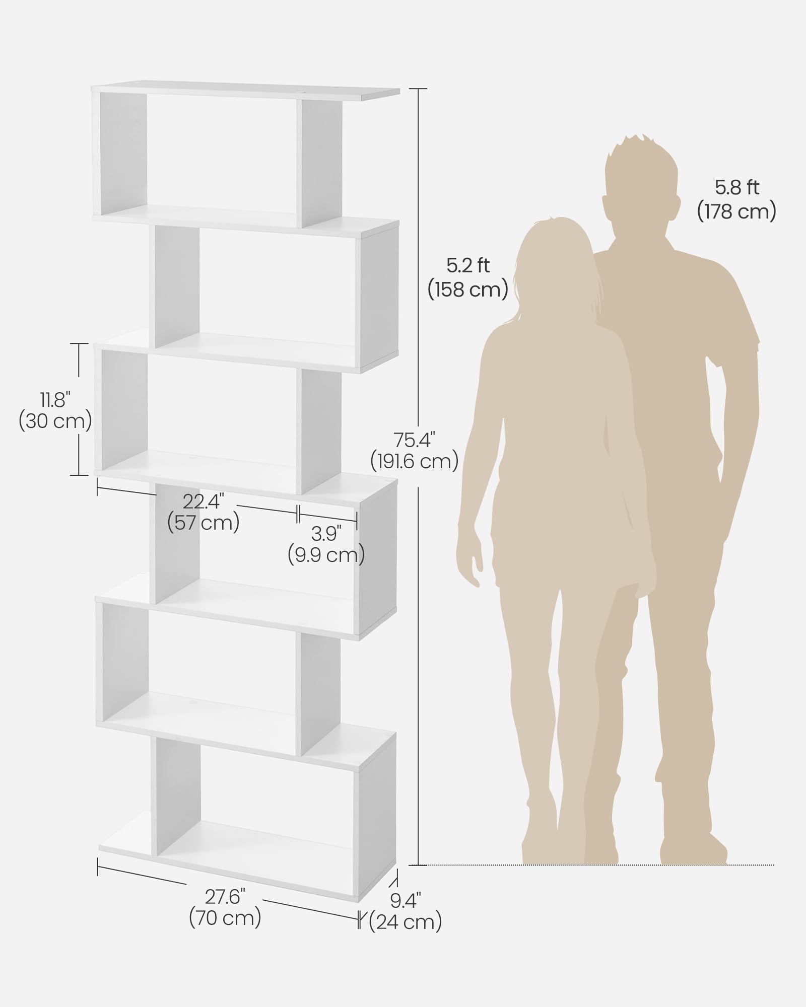 VASAGLE 6-Tier Bookcase - Freestanding Storage Shelf | 24 x 70 x 191.6 cm | Matte White LBC61WT 3