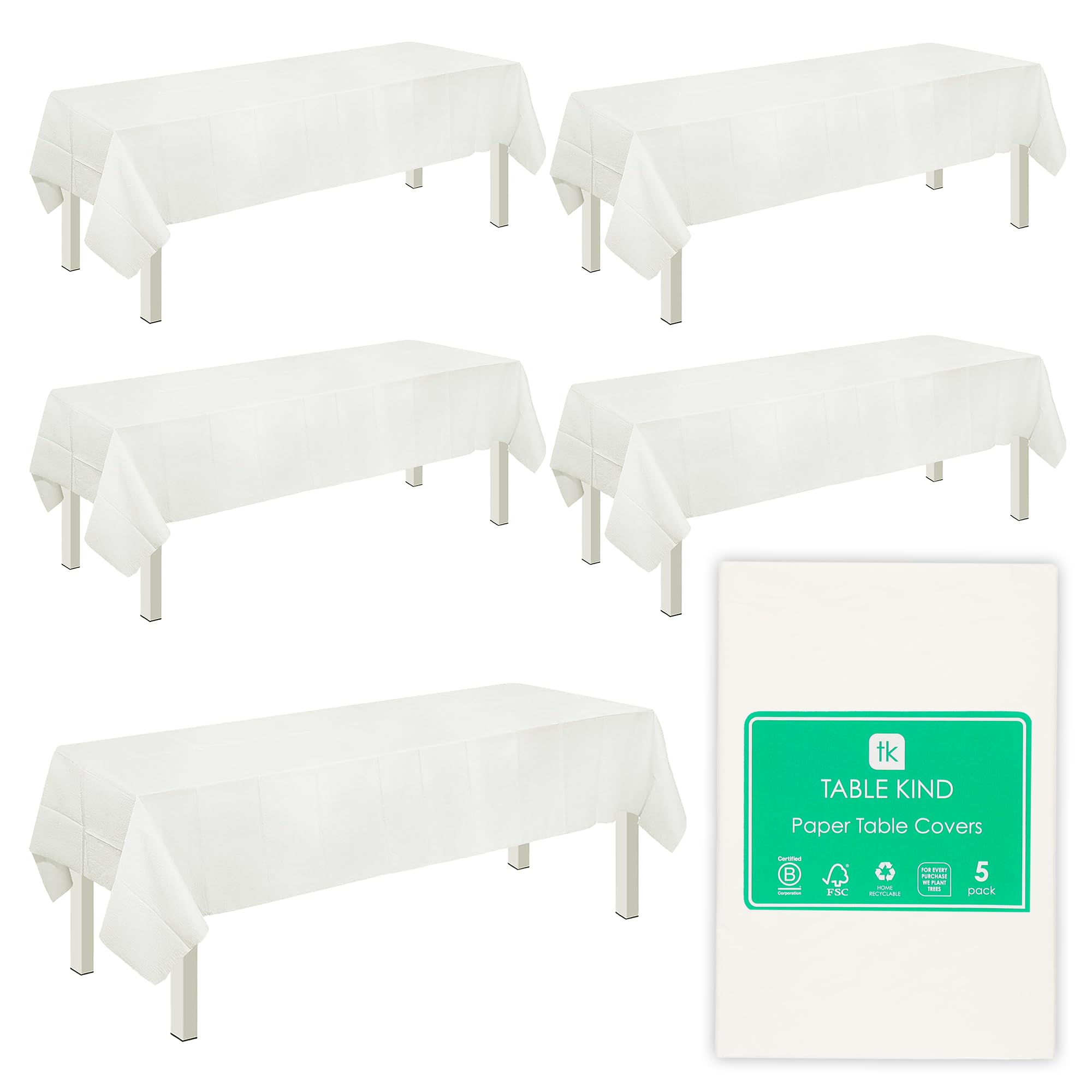 Talking Tables White Disposable Paper Table Covers - 5 Pack, 180cm x 120cm | Recyclable | FSC Certified 1