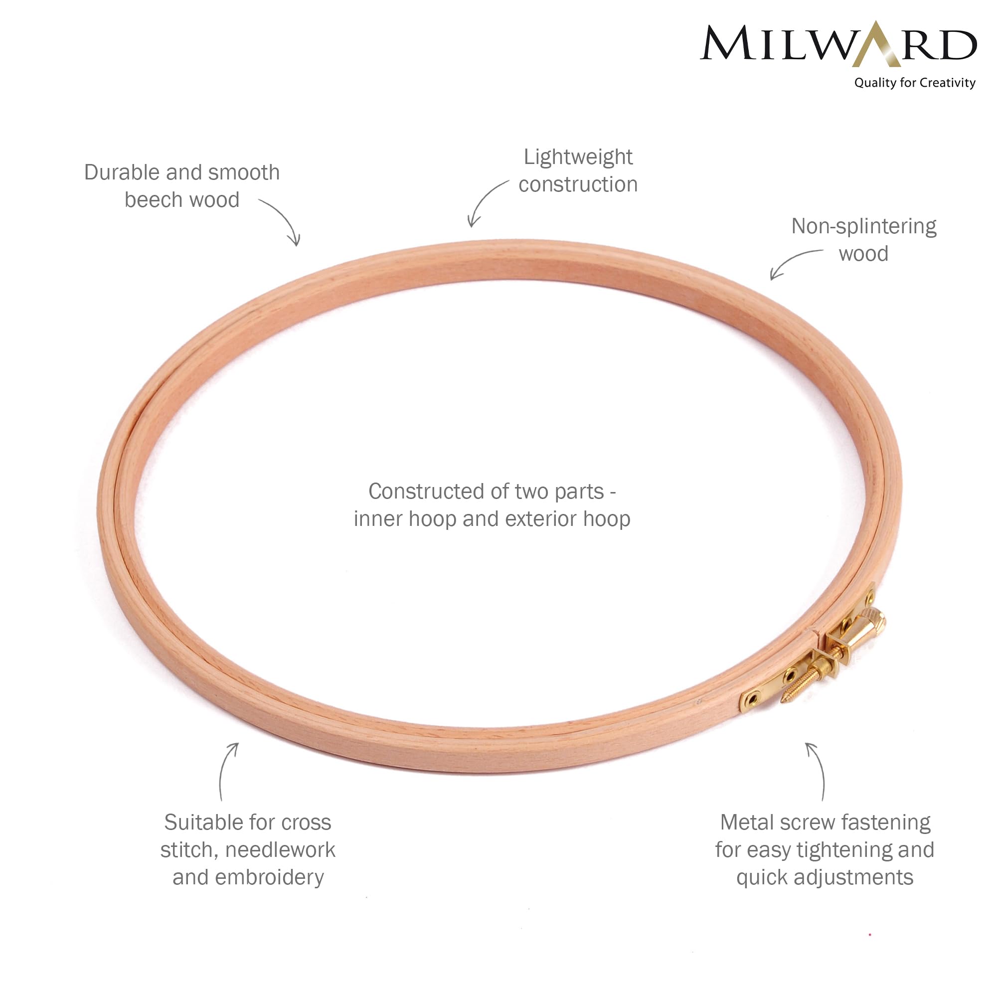 Elbesee 8 Inch (20cm) Wooden Embroidery Hoop with Metal Screw Fastening | Premium Beechwood | Natural Color 2
