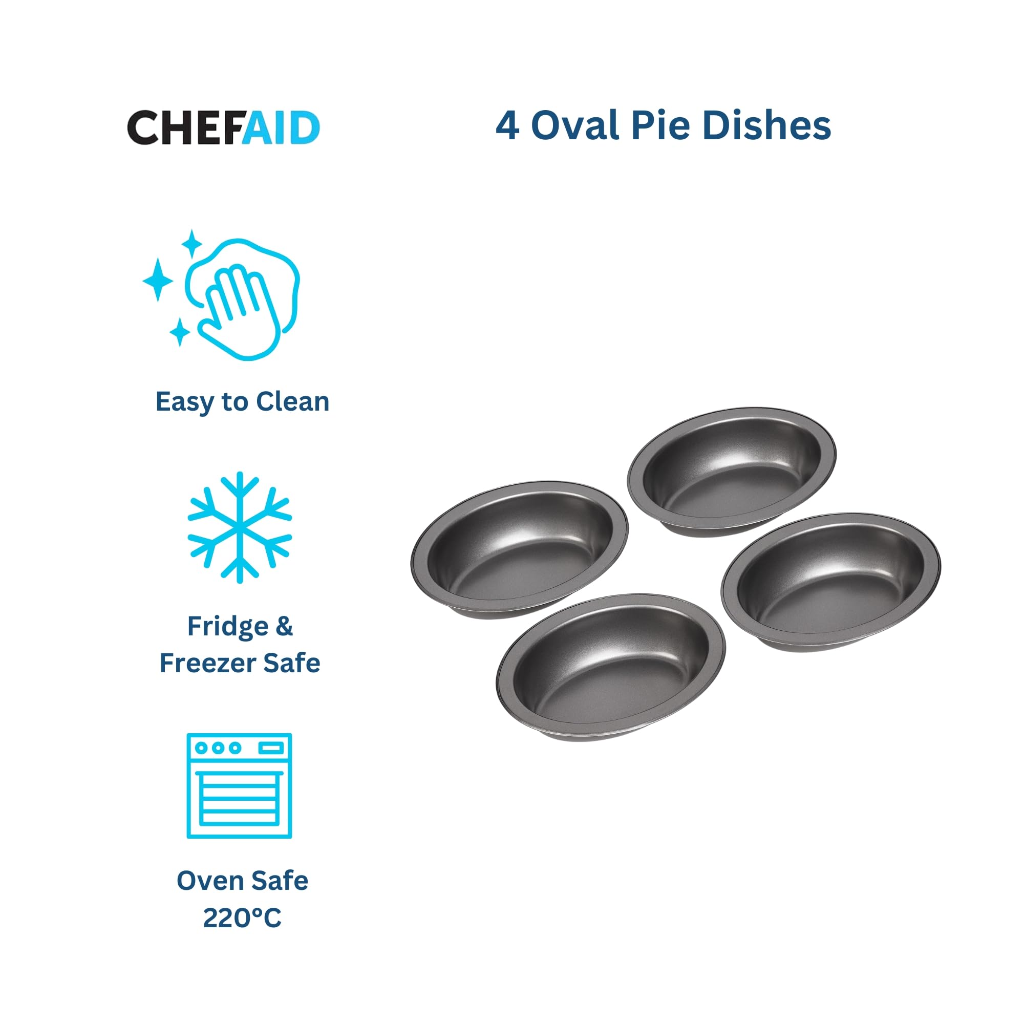 Chef Aid Set of 4 Non-Stick Oval Pie Dishes - Individual Servings | Carbon Steel | Freezer Safe 3