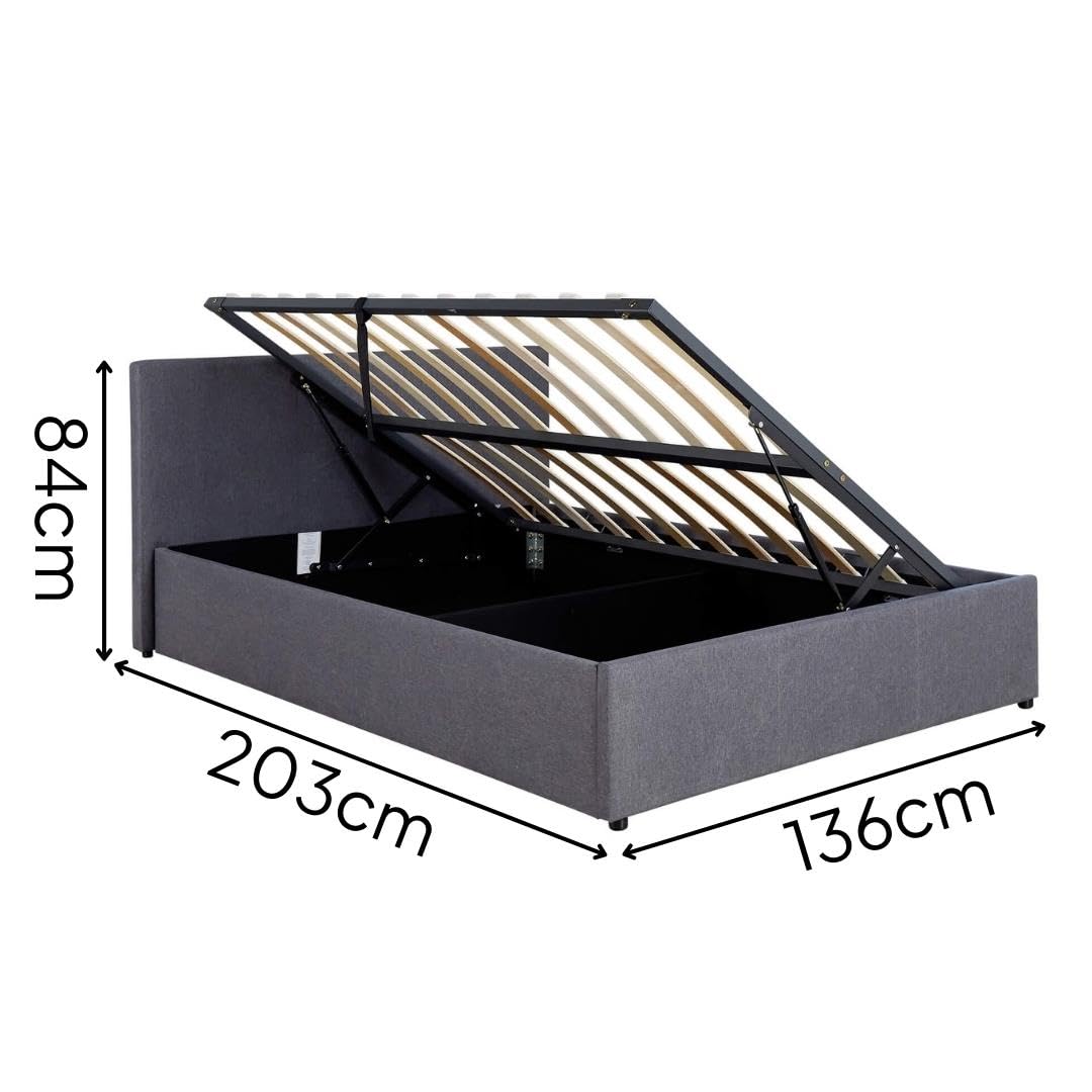 Home Source Small Double 4ft Side Gas Lift Fabric Ottoman Storage Bed, Grey 2