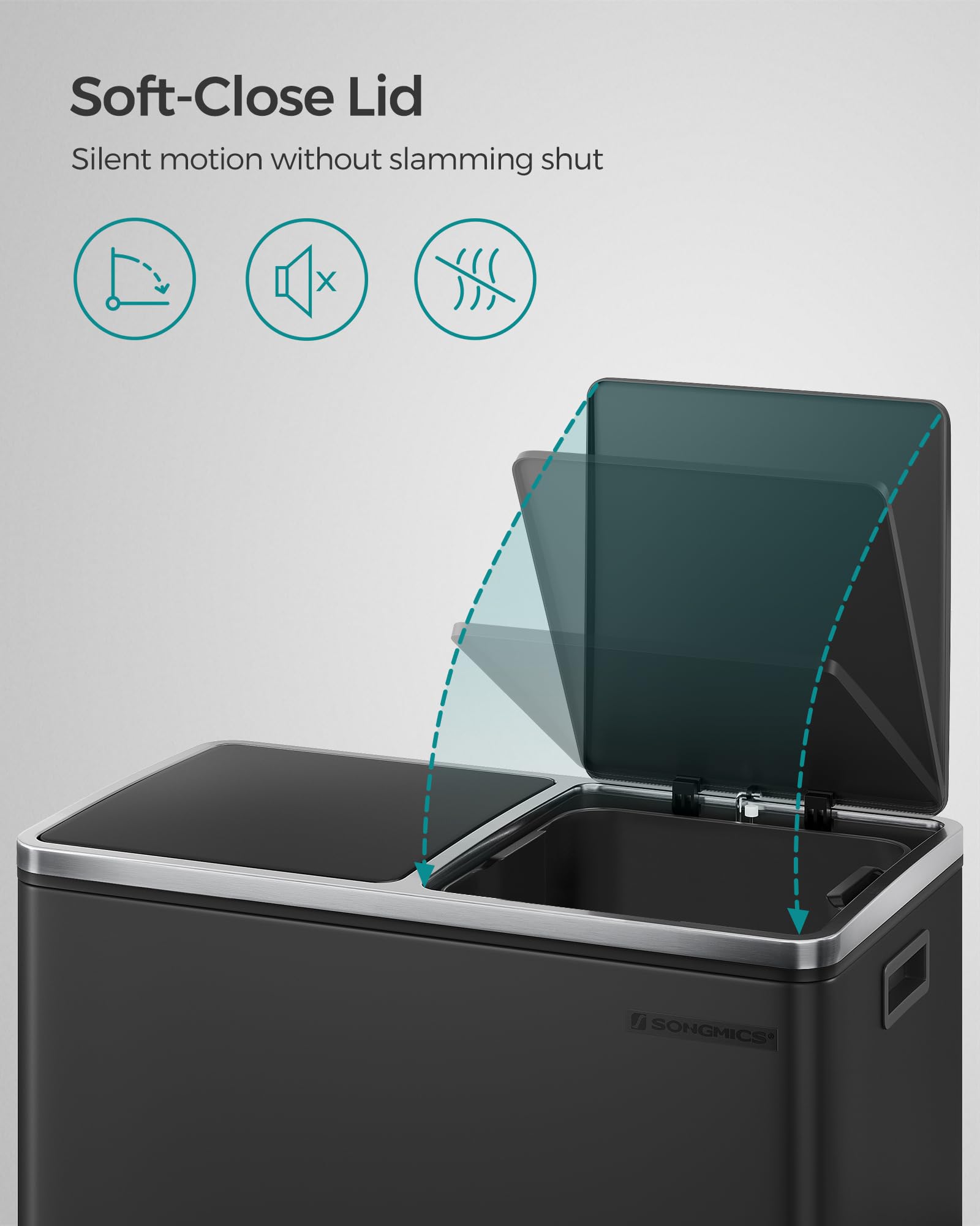 SONGMICS Dual Rubbish Bin - 2 Compartment Recycling Bin with Pedals | 2 x 30 L | Black LTB60BK 6