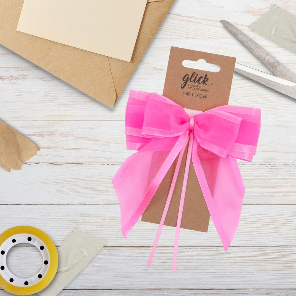 Glick Designer Satin Edge Ribbon Bow - Neon Pink | Satin Material | 17.5 x 12 cm 3
