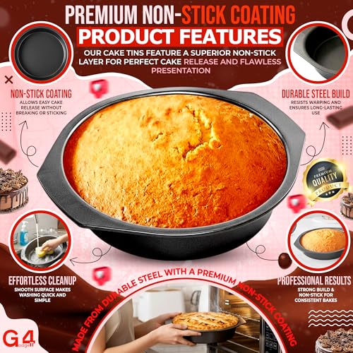 G4GADGET 8 Inch Round Cake Tin | Non-Stick Carbon Steel Baking Pan for Cakes and Cheesecakes 3