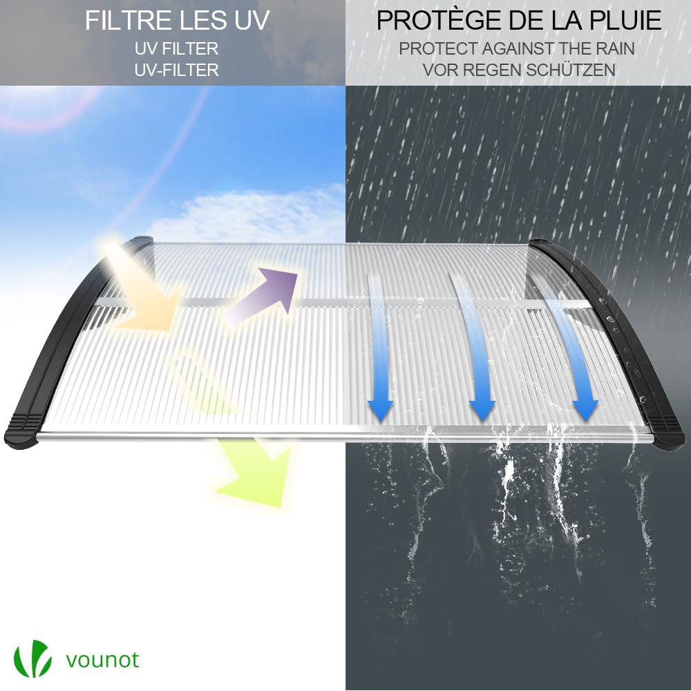 VOUNOT Door Canopy Awning - 120 x 80 cm Polycarbonate & Aluminum Shelter | Rust-Free 3