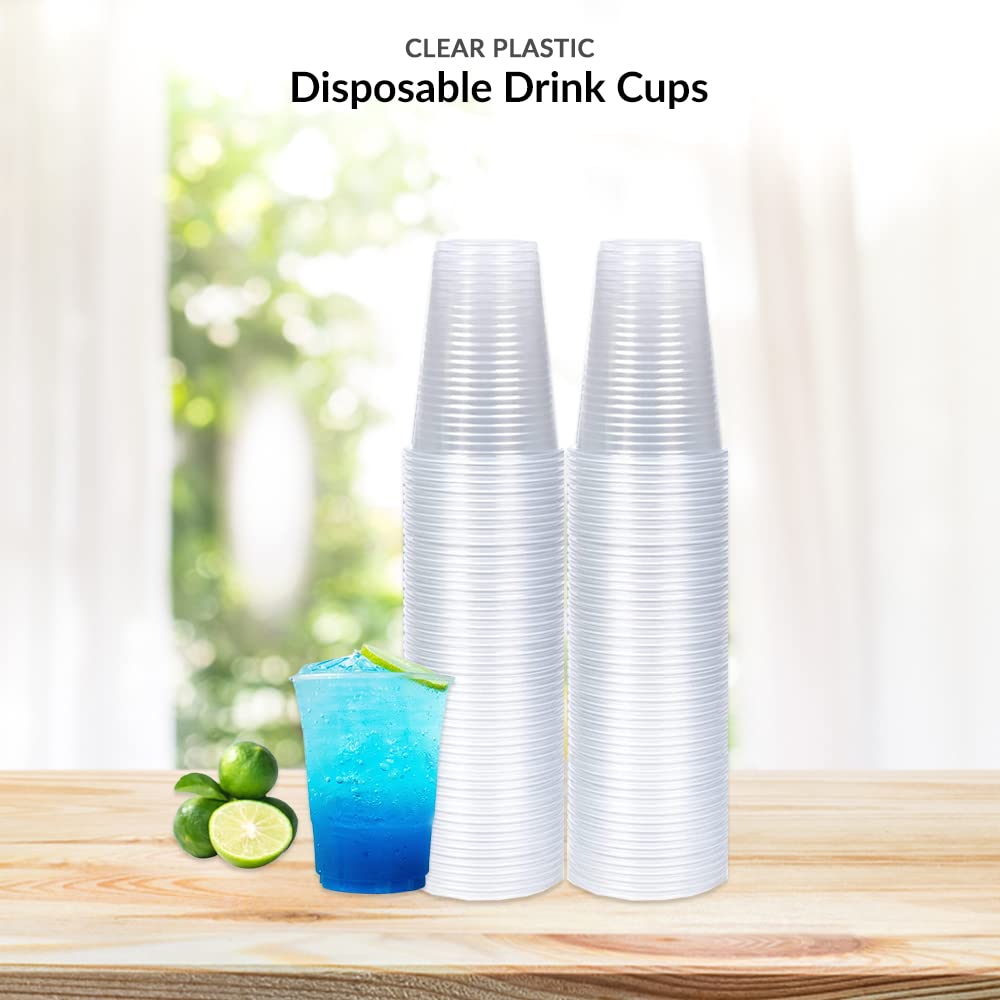 1ABOVE 100 Pack Clear Plastic Disposable Drink Cups - 180ml (7oz) | Lightweight | Includes Lids 3