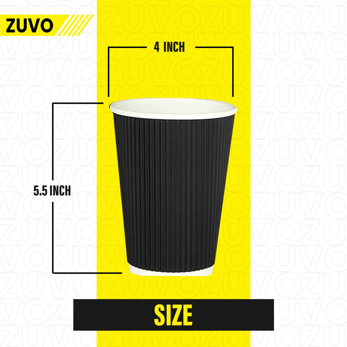 Zuvo Triple Wall Insulated Coffee Cups with Lids - 50 Pack, 12 Oz, Black Kraft Paper