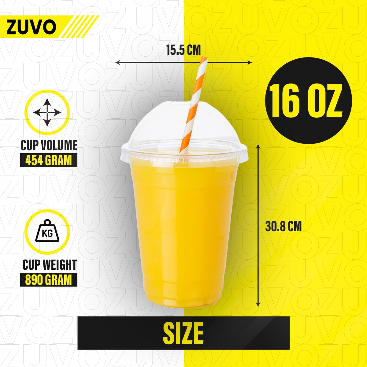 Zuvo Plastic Smoothie Cups with Dome Lids - 16 OZ, 50 Pack | Clear, Reusable, Leak Proof 6