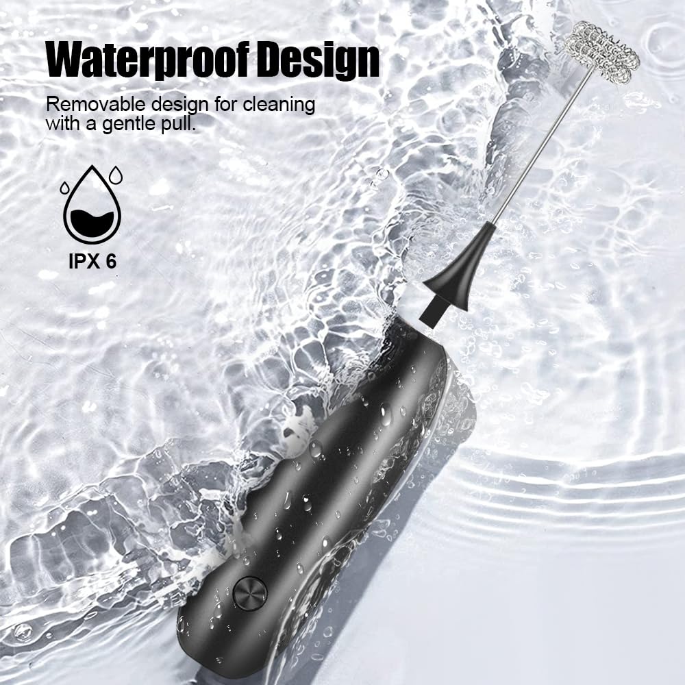 Woobroo Handheld Milk Frother - Battery Operated, Stainless Steel Whisk Head | Black 7