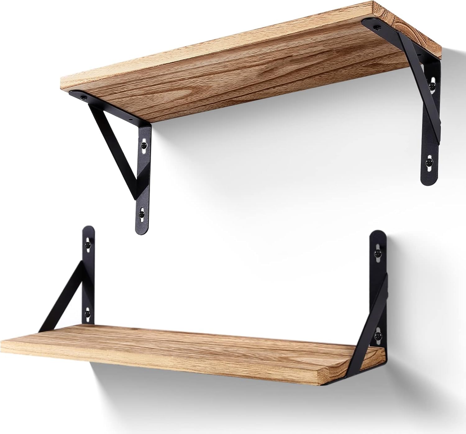 himaly Rustic Wooden Floating Shelves Set of 2 | Max Load 15kg | Light Wood Finish | 42x14.2x15cm 1