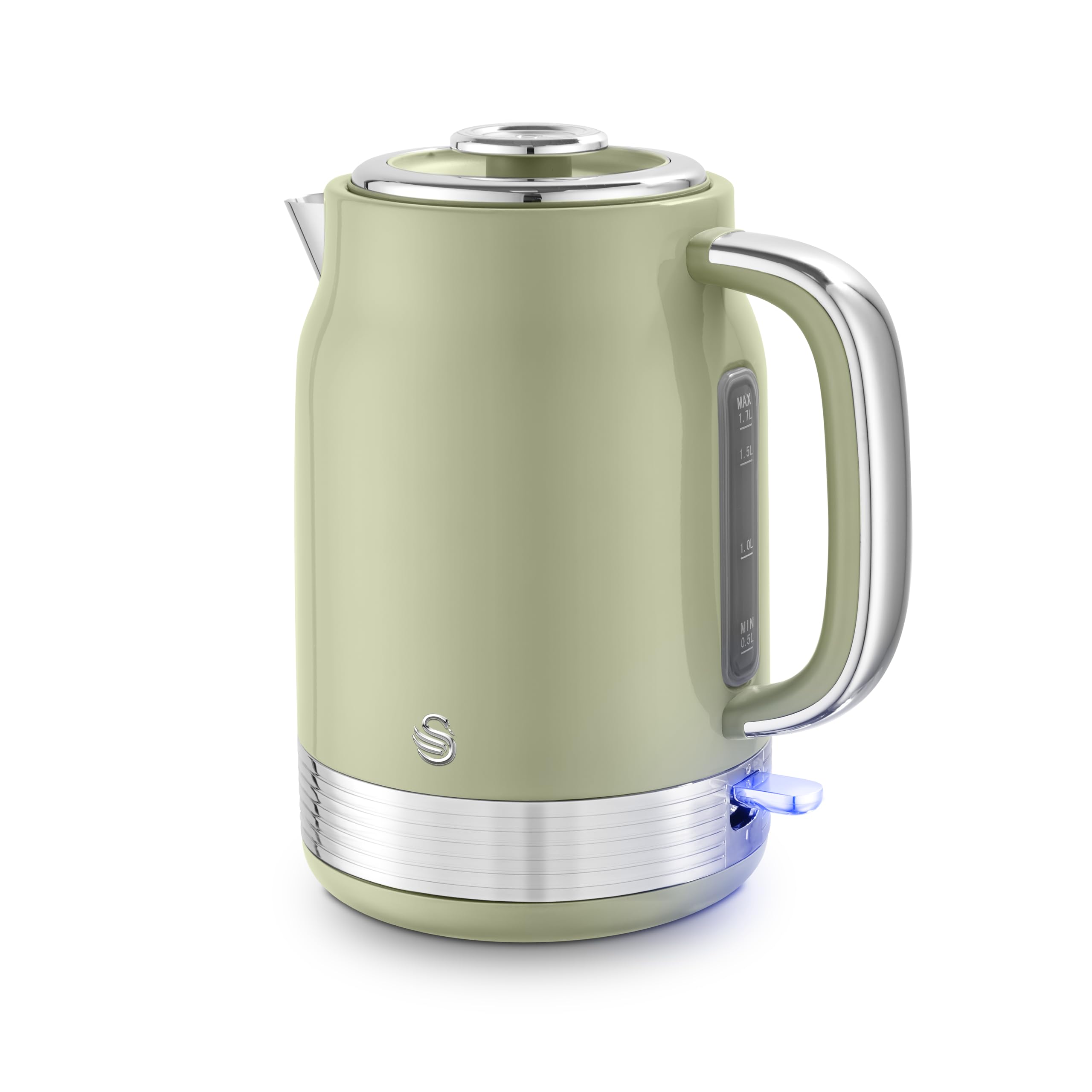 Swan SK19025GRN Retro Jug Kettle, Rapid Boil, Removable Limescale Filter, Easy Pour, 360 Degree Base, Water Indicator Window and Boil Dry Protection 1.7L, 3KW, Green and Stainless Steel 1