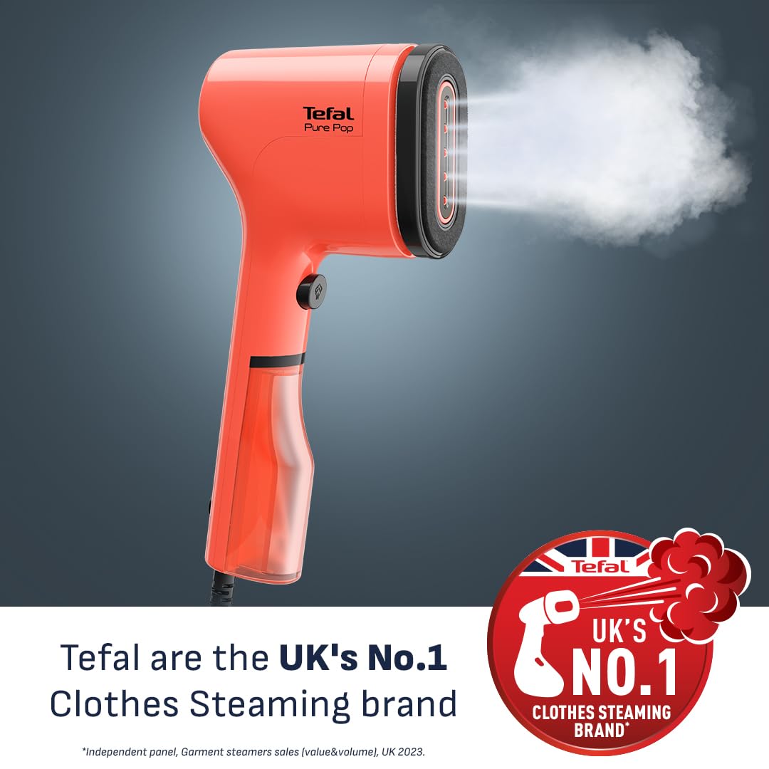 Tefal Pure Pop Slim Handheld Clothes Steamer - 15s Heat-Up | 20g/min Steam | 70ml Tank | Coral 2