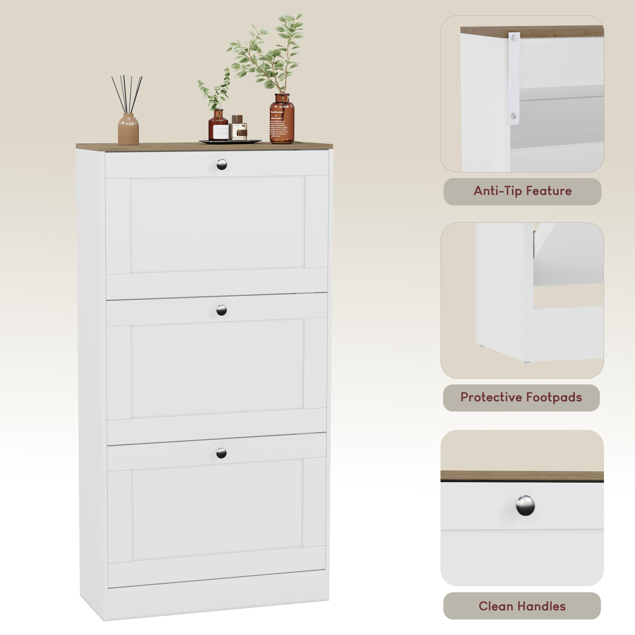 Vida Designs 3 Drawer Shoe Cabinet - White & Oak | Compact Entryway Storage | 117 H cm 5