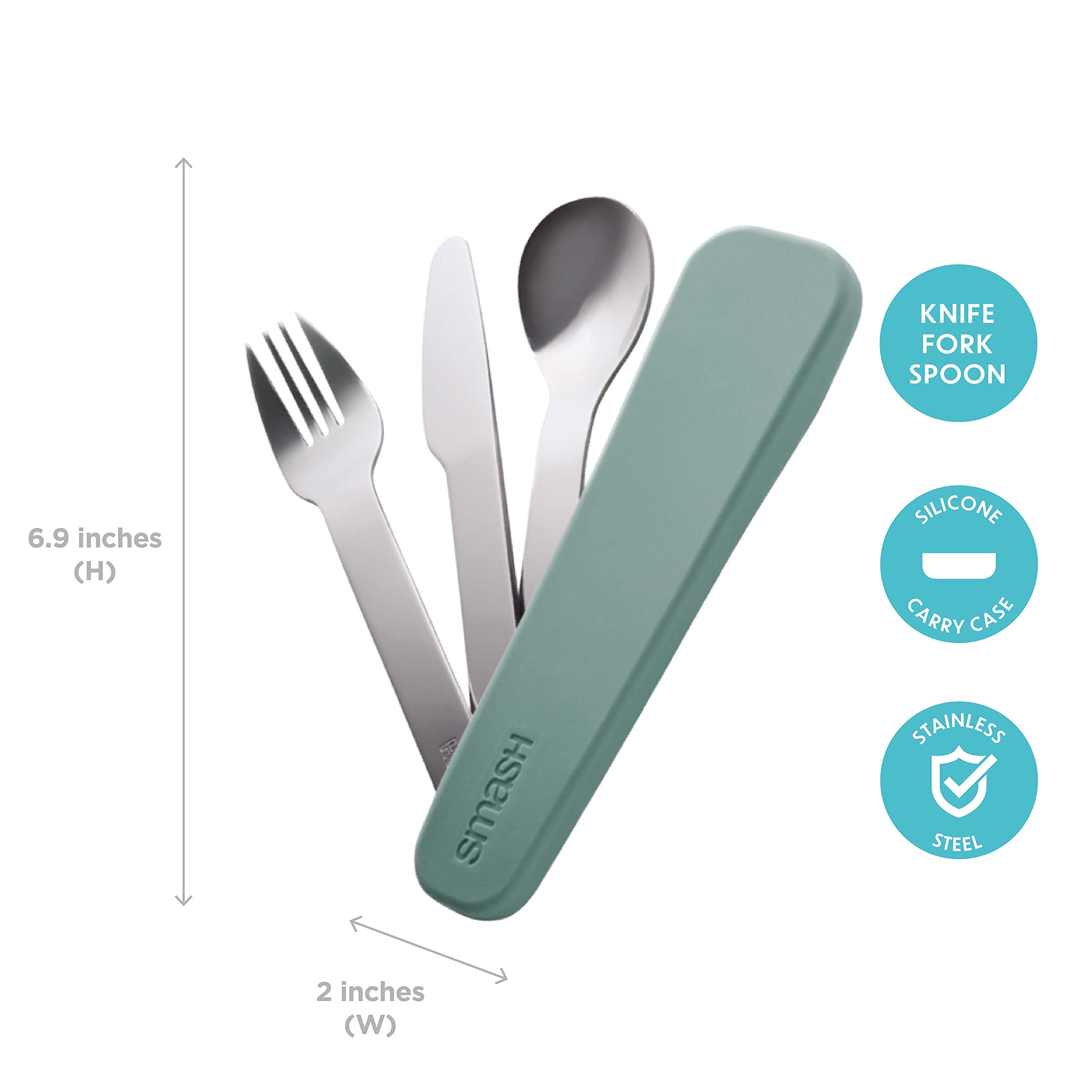 Smash Stainless Steel Travel Cutlery Set with Silicone Case | Knife, Fork, Spoon | Green 3