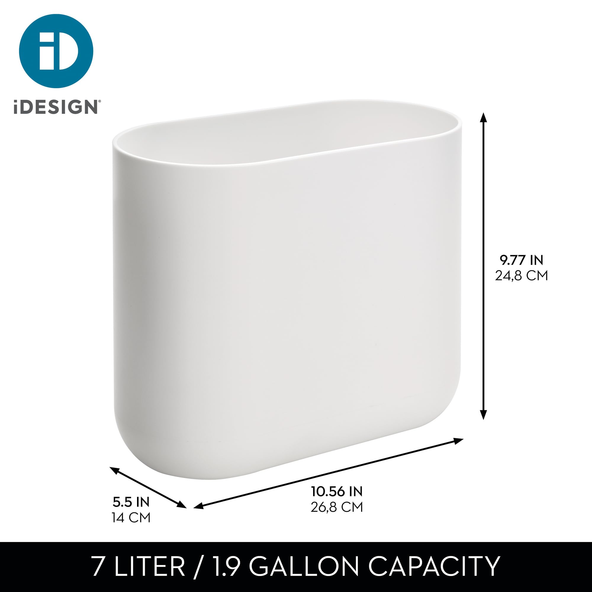 InterDesign Compact Plastic Bathroom Bin - White | Slim Oval Design | 26.8 cm x 14.0 cm x 24.8 cm 4