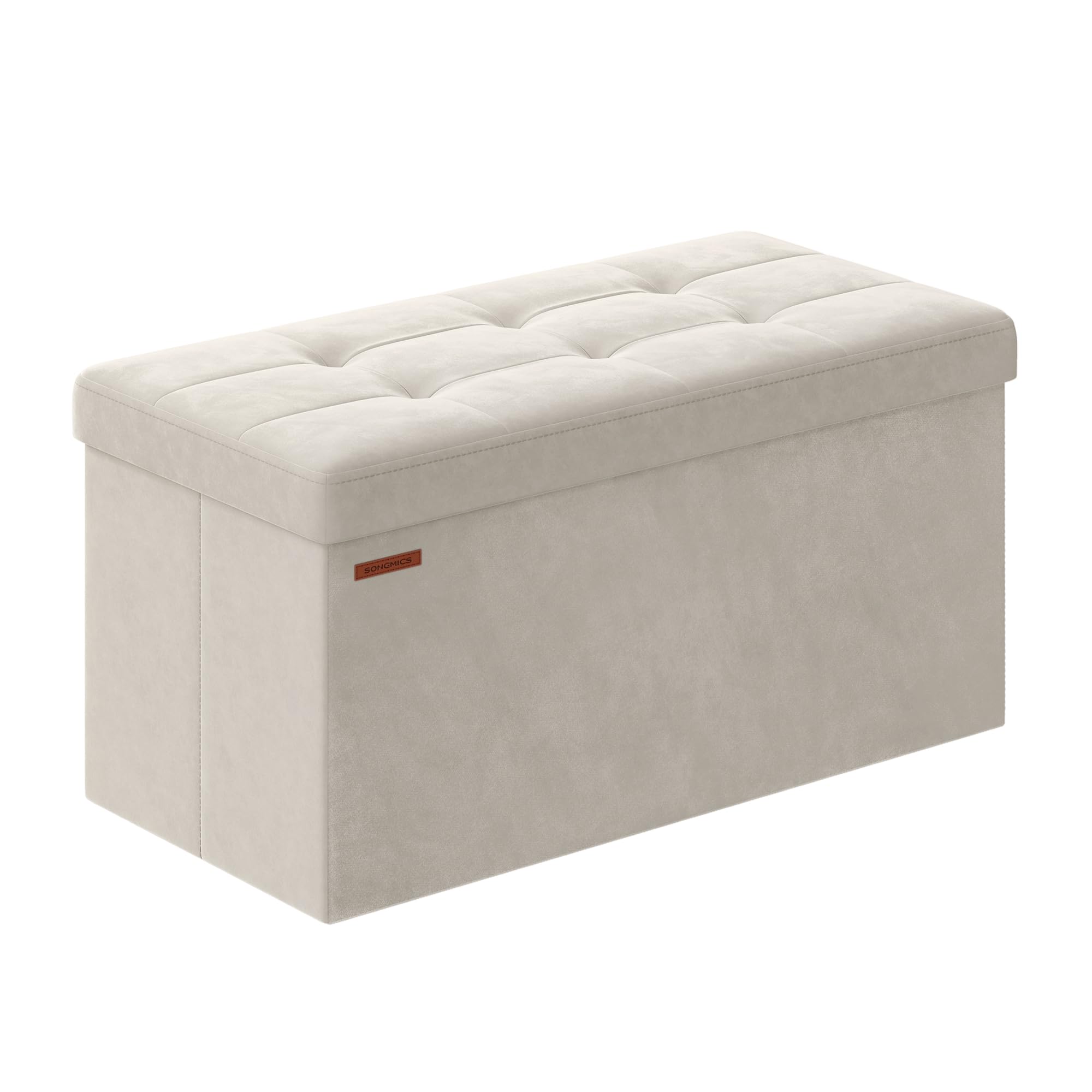SONGMICS Storage Ottoman - Foldable Foot Rest with 89L Capacity | Cream White Velvet | 300 kg Load