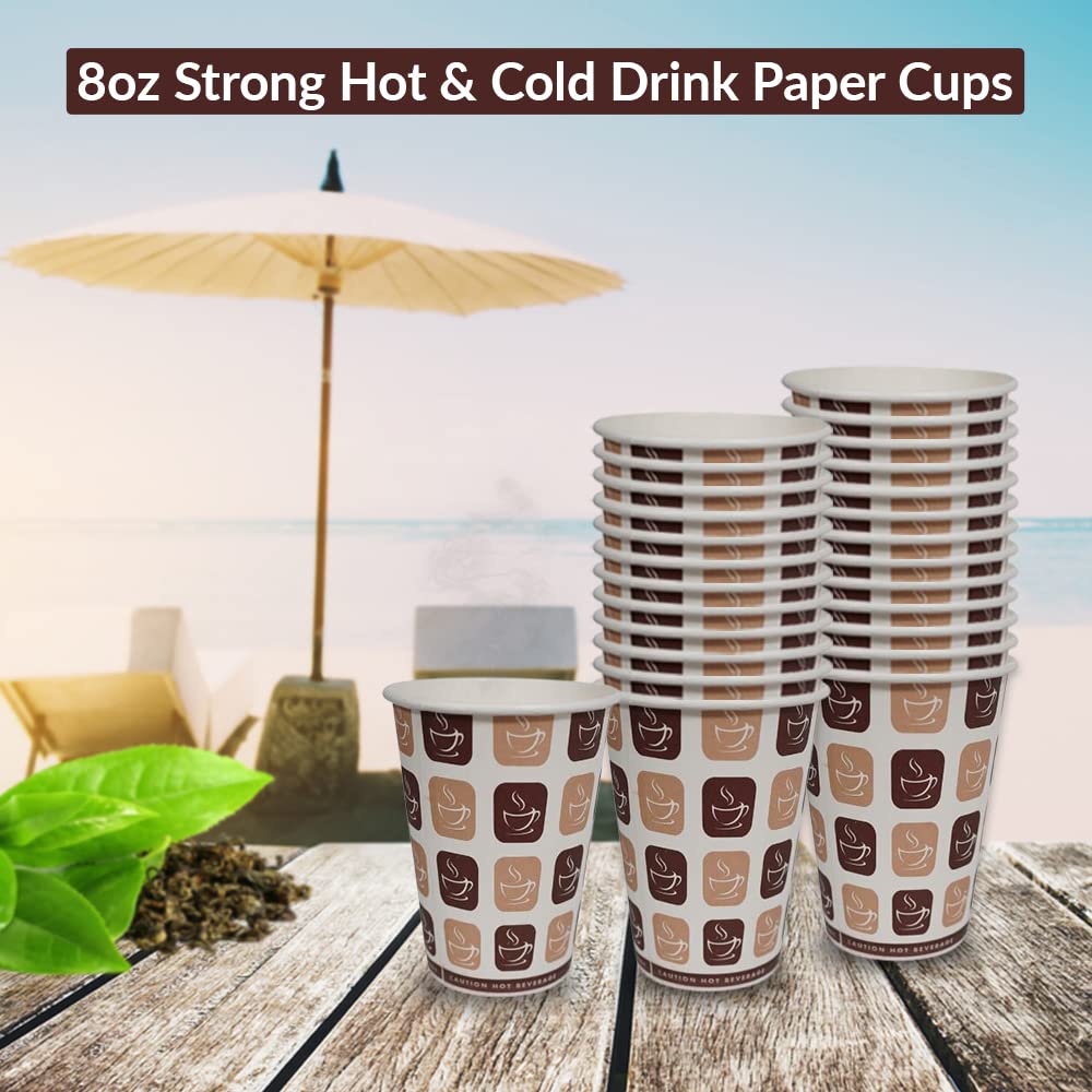 1ABOVE 50 Pack 8oz Disposable Paper Coffee Cups - Strong Hot/Cold Drink | Leak Proof | Brown 3