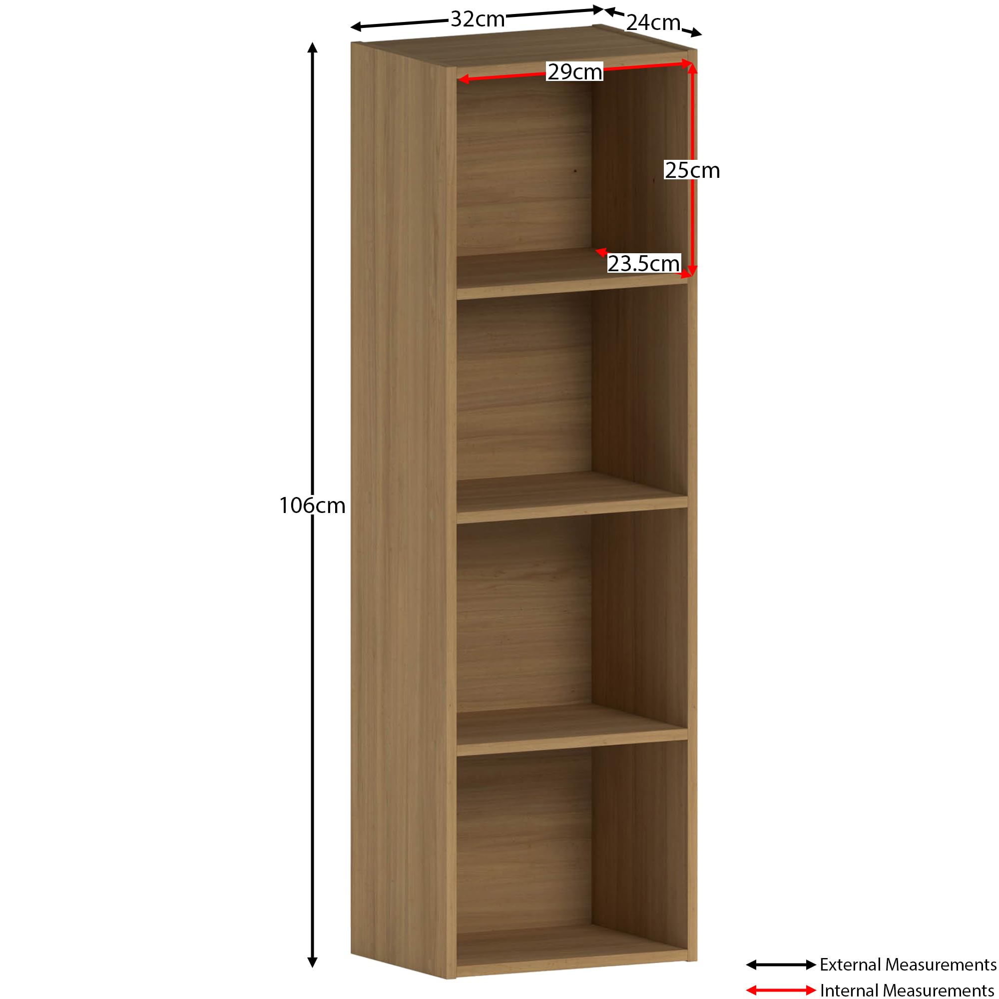Vida Designs Oxford 4 Tier Cube Bookcase - Oak Wood Shelving | H 106 x W 32 x D 24 cm 3